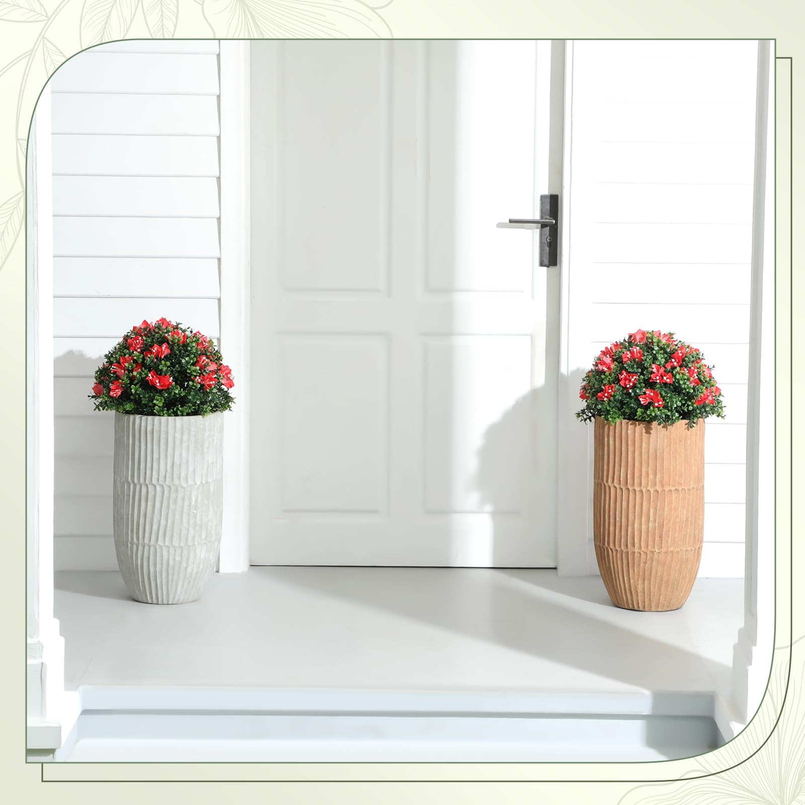 2 Pack 18″ Artificial Boxwood Topiary Balls with Bougainvillea Flowers with S…
