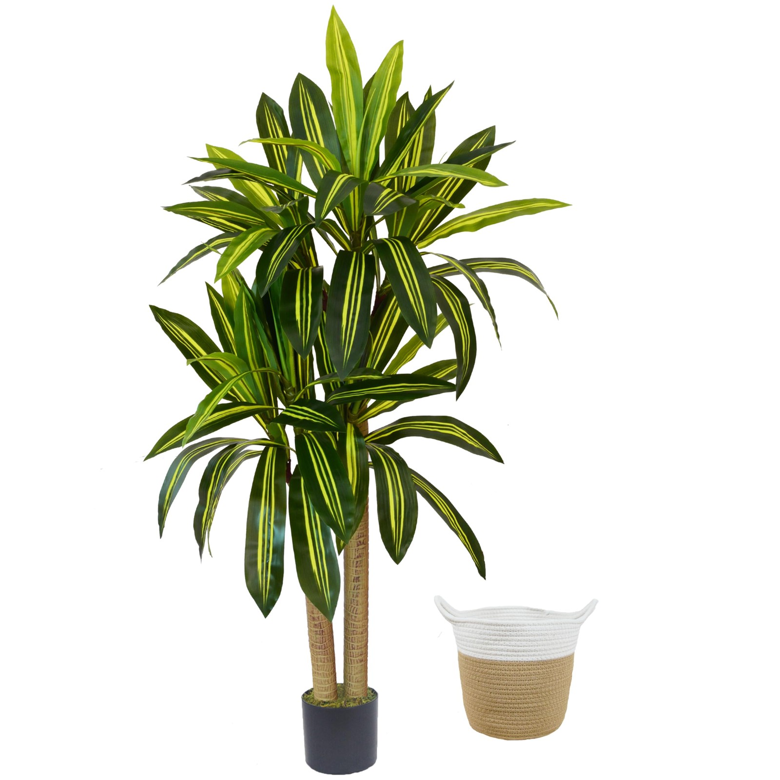 Artificial Dracaena Tree, 5ft Tall Fake Dracaena Plant with Basket, Indoor Ou…