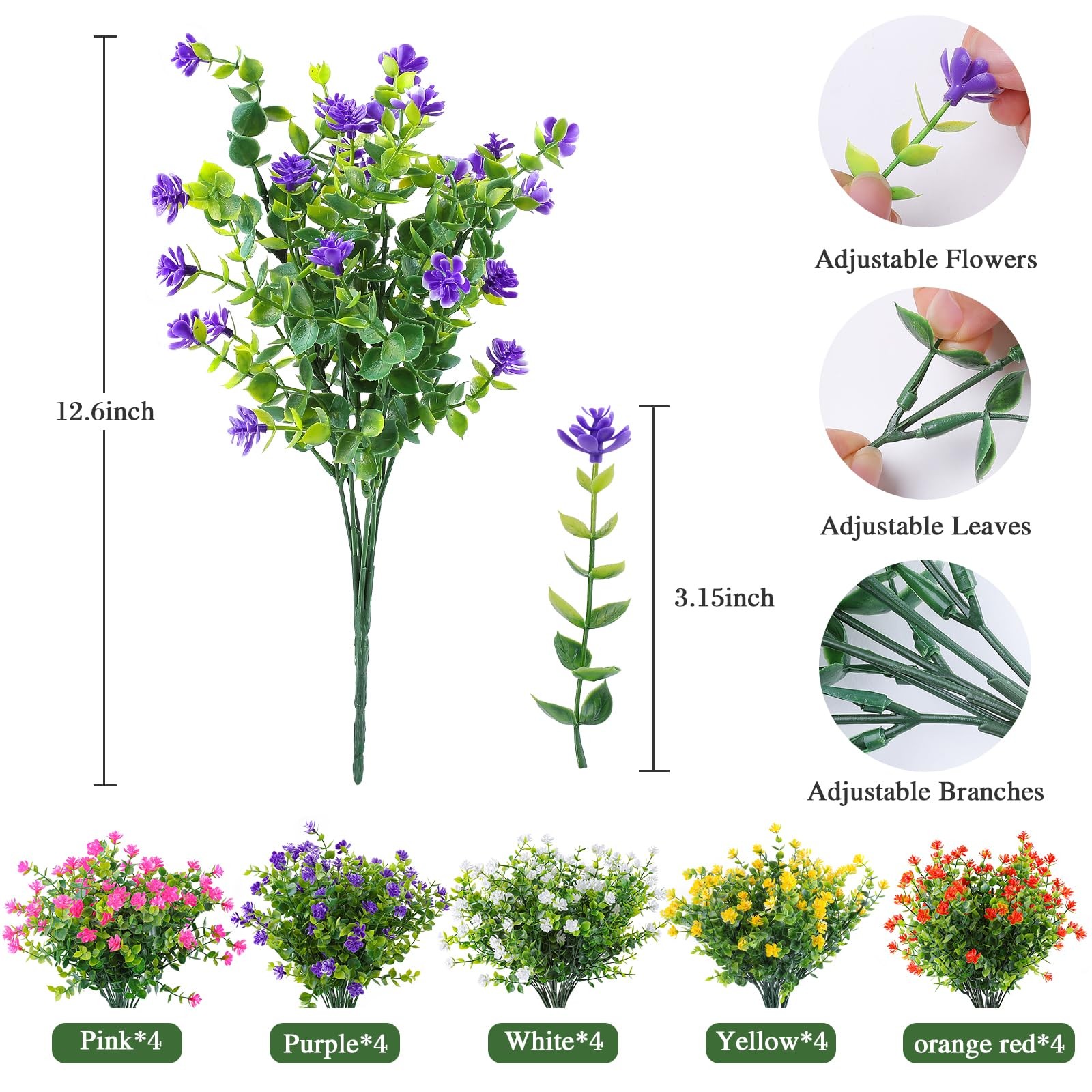 AmyHomie 20 Bundles Artificial Flowers for Outdoor Outside Spring Summer Deco…