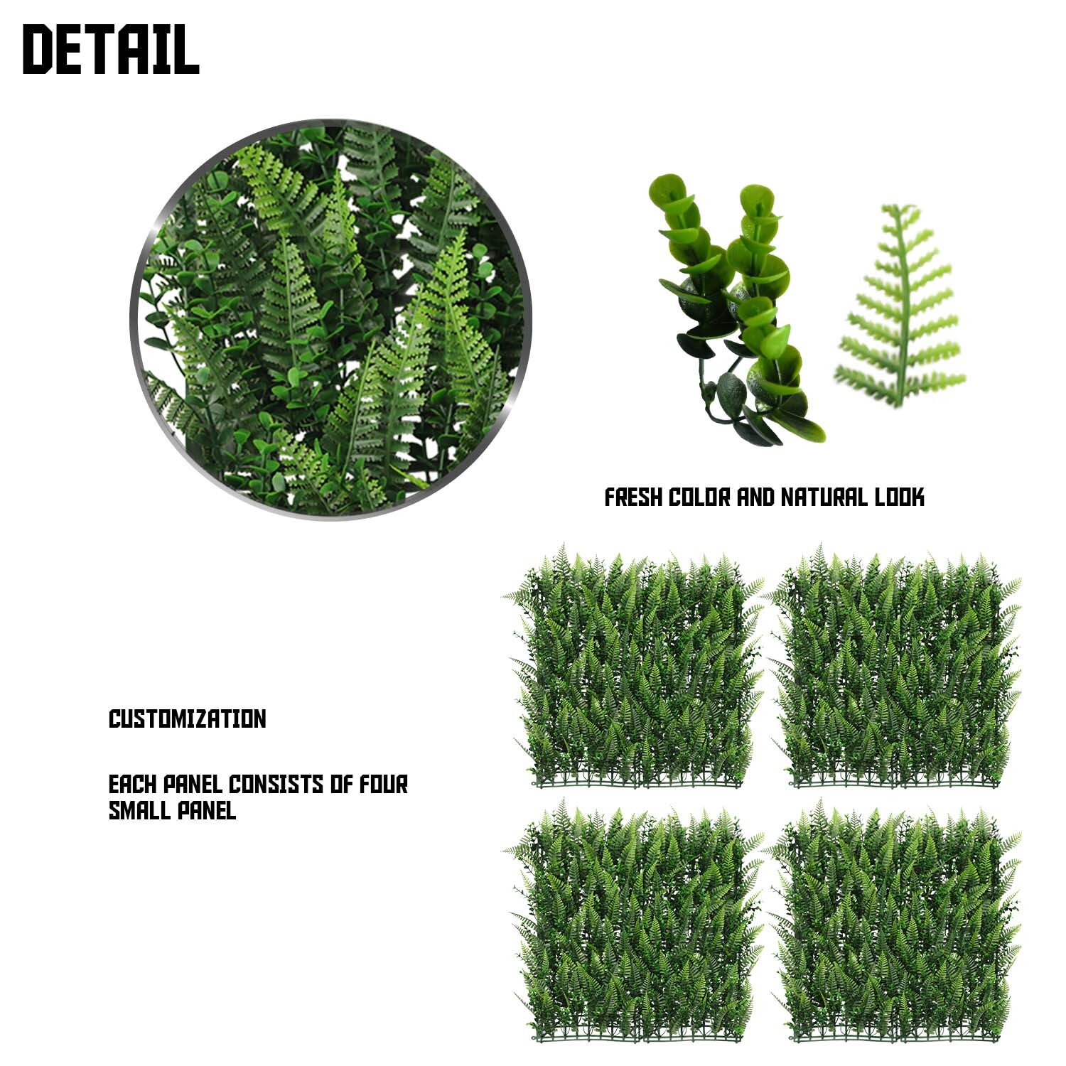 TANG 20″x20″ Interlock Mix Plants Artificail Greenery Wall D??cor Panel Type 10