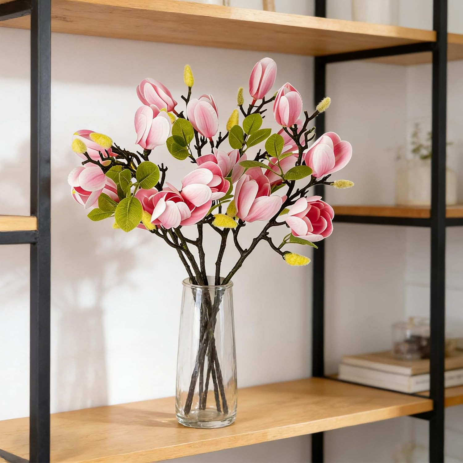 6 PCS 27″ Faux Magnolia Flowers – Realistic Light Pink Floral Decor for Home & E