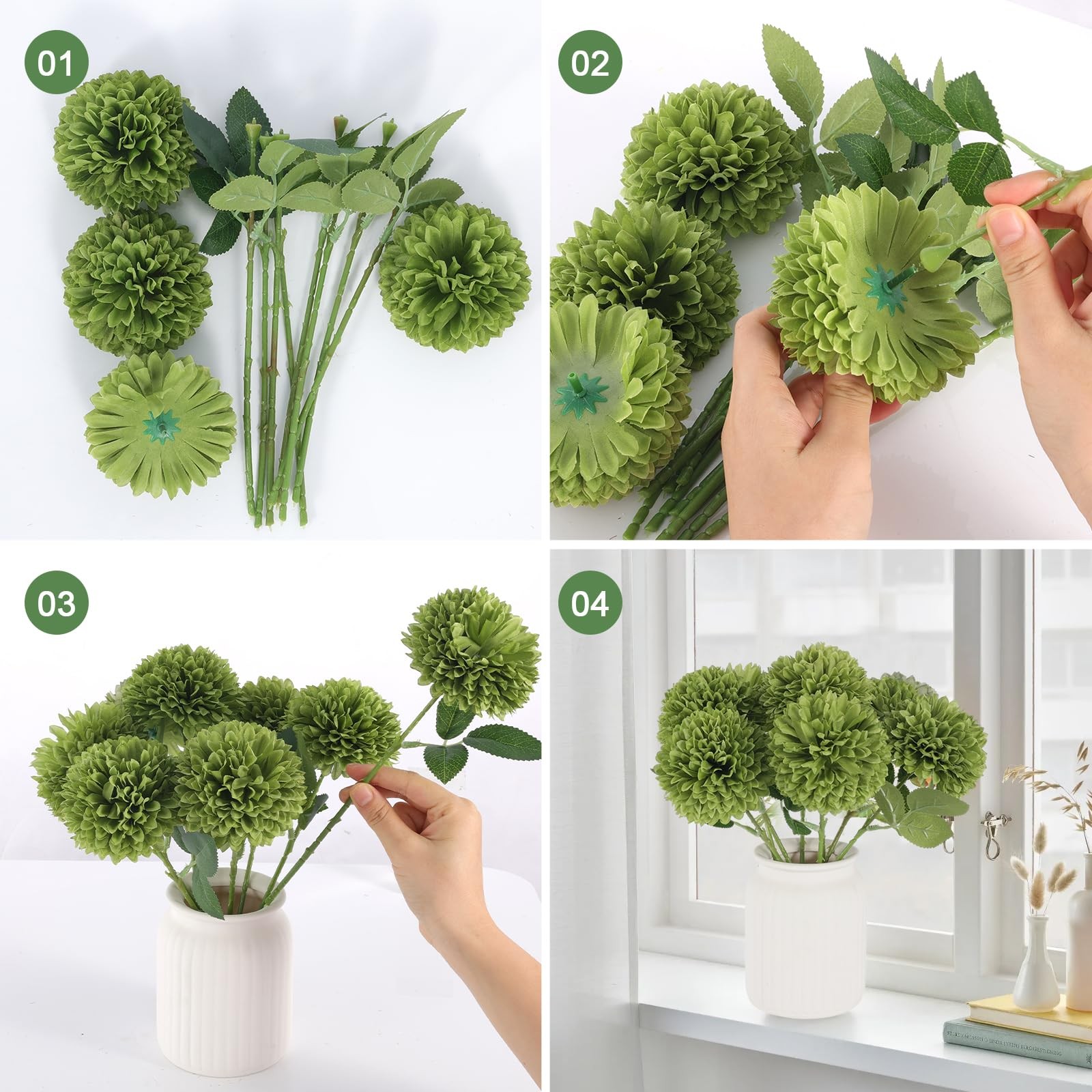 12 Pcs Artificial Chrysanthemums Flowers Flower, Fake Mums Flowers Green Silk…
