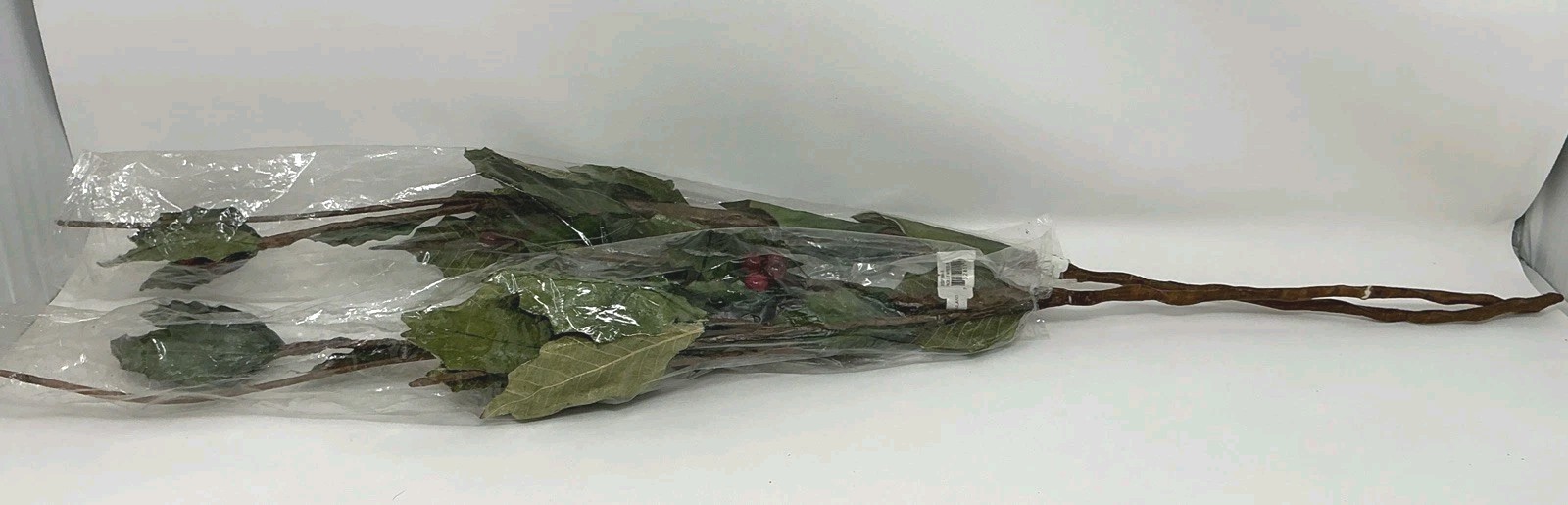 Holly w Wired Red Berries Spray Floral Pick 30” Long 2 Picks Vase Filler NOS