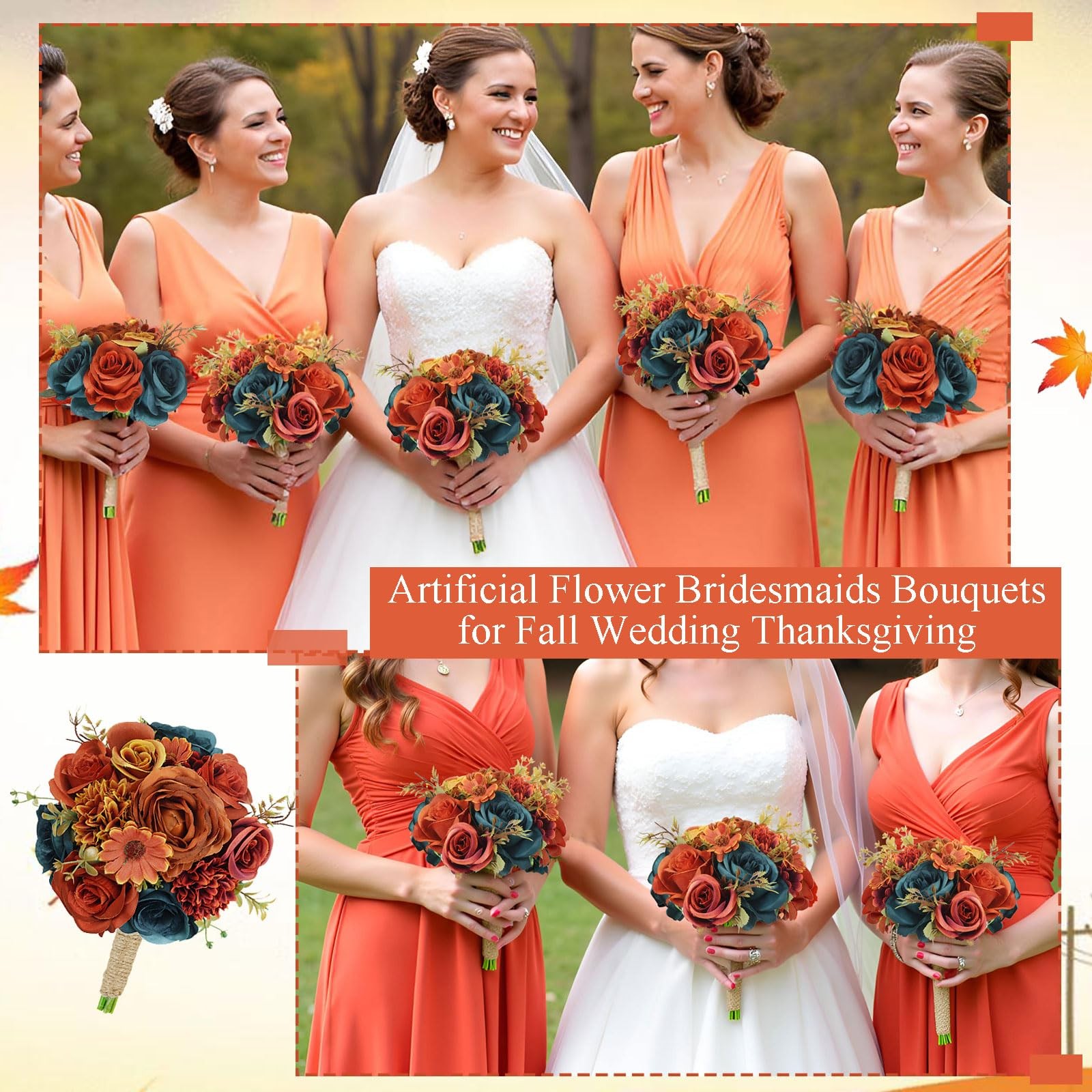 Set of 6 Bridesmaids Bouquets for Wedding – 7 inch Artificial Flower Bridesma…