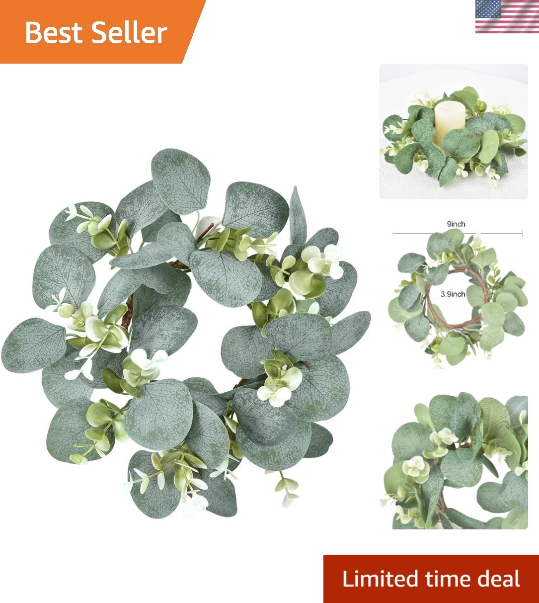 Eucalyptus Faux Kitchen Cabinet Artificial Greenery Farmhouse Wreath for Door…