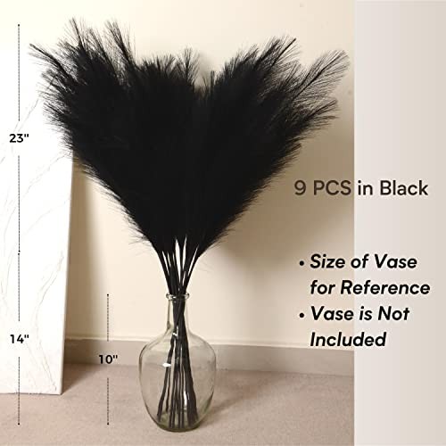 Pampas Grass, 9 PCS 37”/3.1FT Tall Fluffy Fake Pompas Floral, Large Black