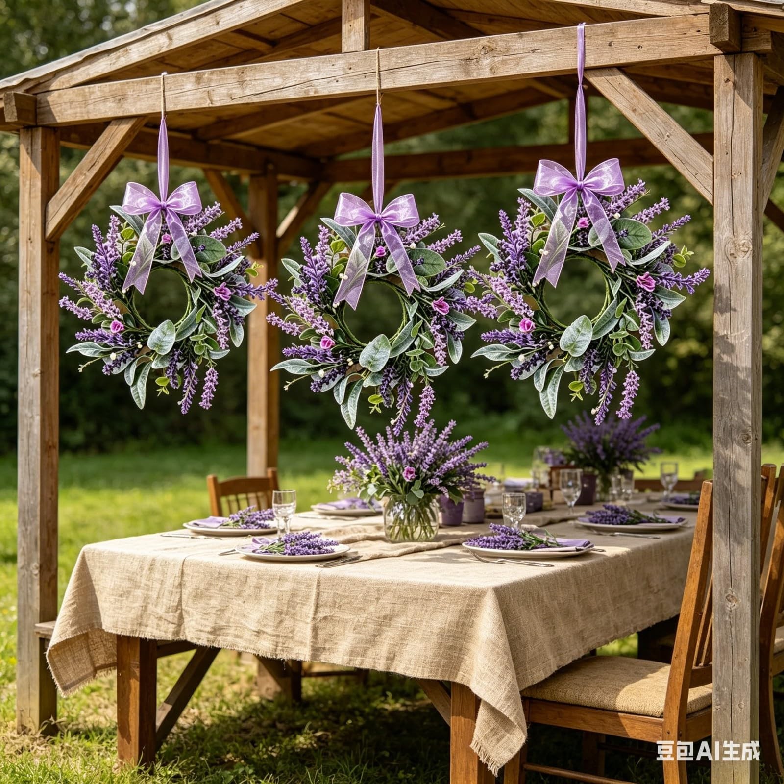 8 Pcs Mini Lavender Hanging Wreaths Purple Daisy Candle Rings Pillar Holder W…