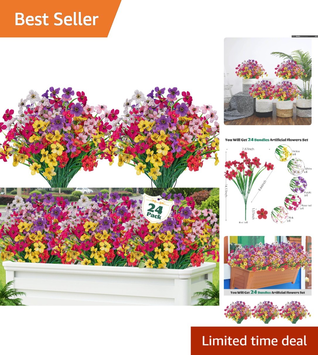 Durable 24 Pcs Artificial Plants Shrubs – UV Resistant for Long-lasting Beauty