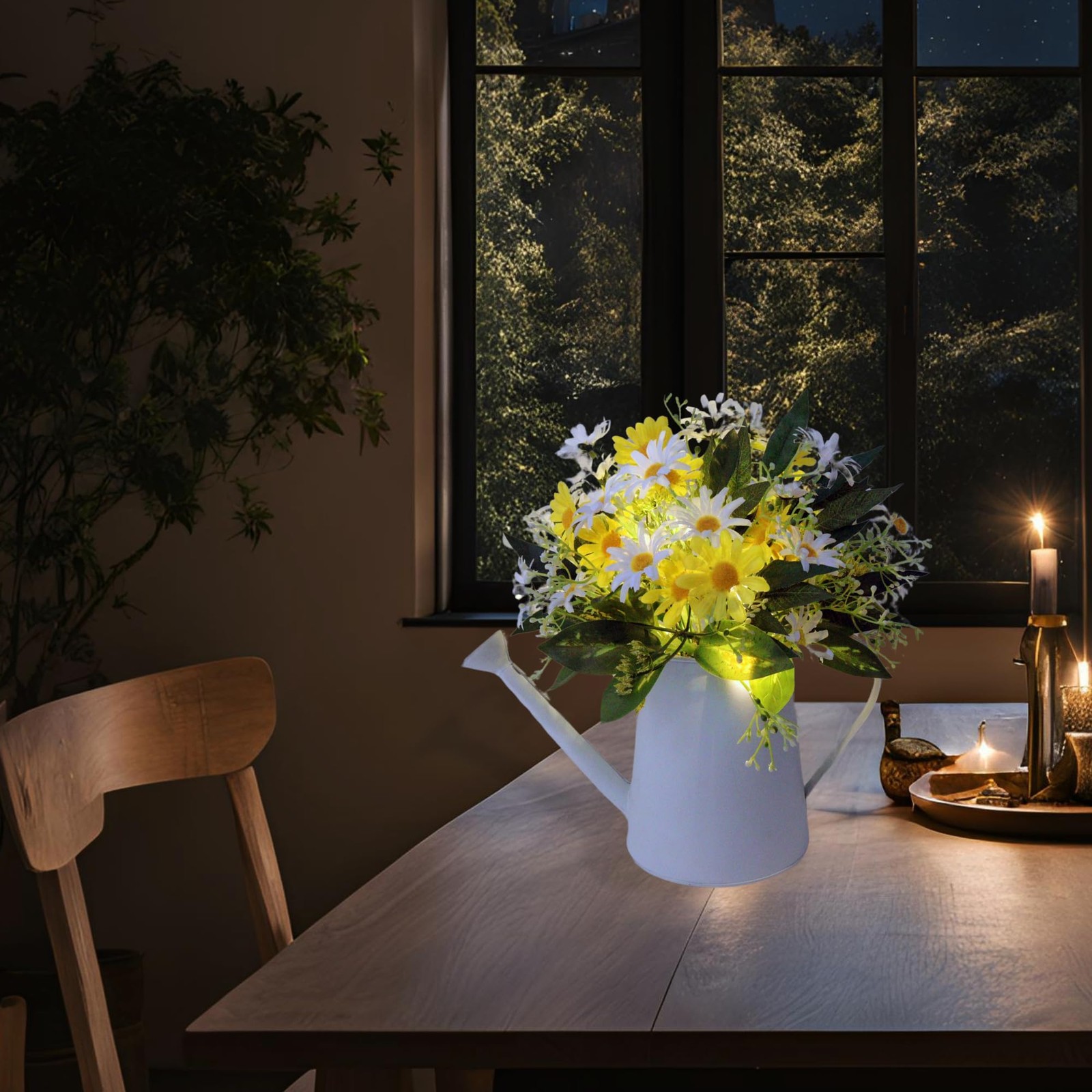 Eksen Artificial Daisy Flowers in Metal Pot with LED Lights & Timer – Silk Fl…