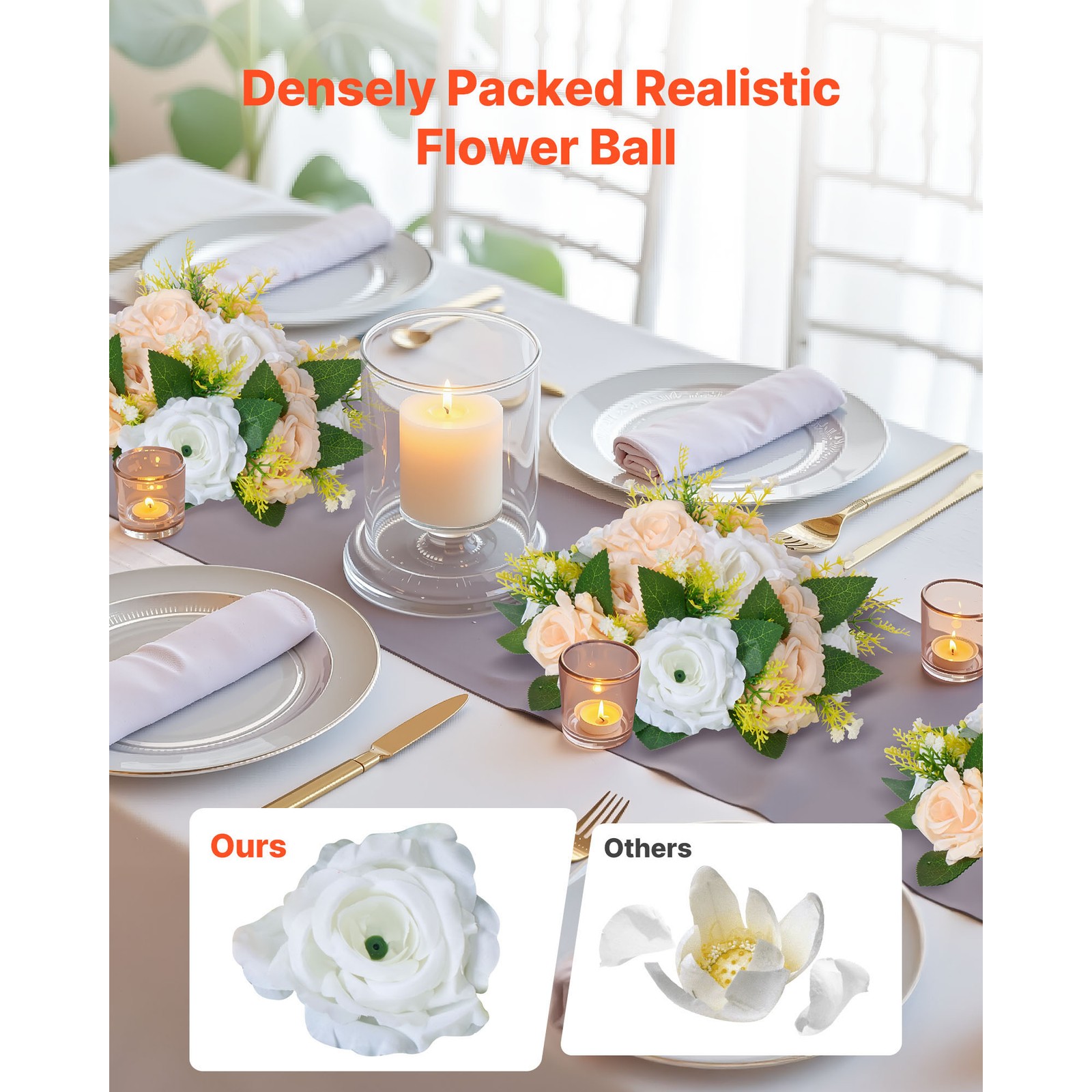 Uimoso Artificial Flower Balls Wedding Centerpieces Champagne Color Set of 10