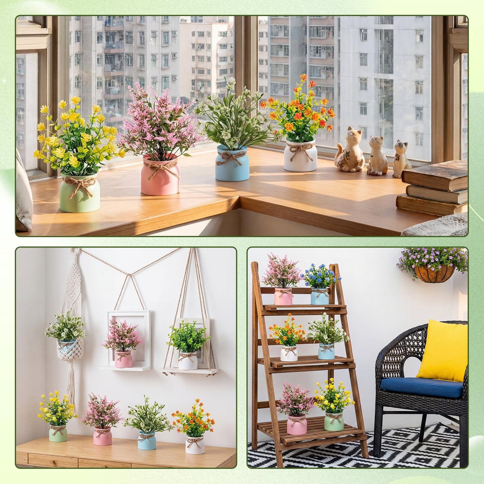 8 PCS Large Spring Artificial Flowers Potted Fake Floral Plants Macaron Pot