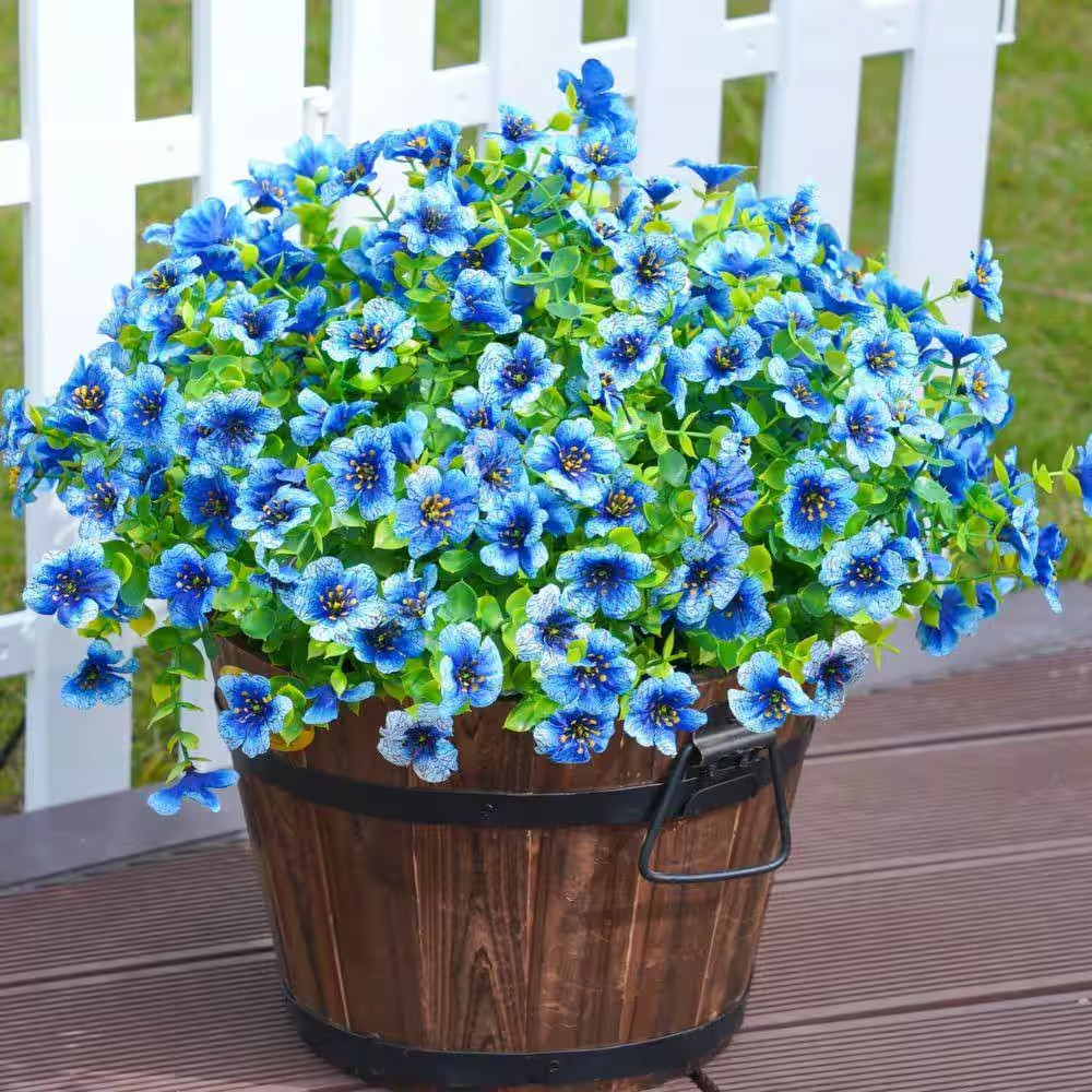 12 Bundles 13.8 In. Blue Artificial Faux Flowers Silk Daisy with Eucalyptus