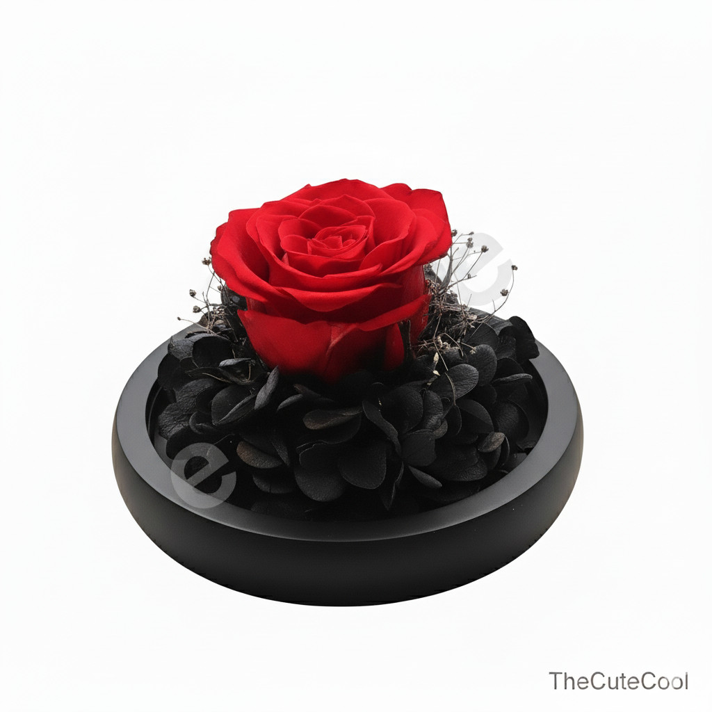 Real Preserved Red Rose Everlasting Eternal Flower w Light Valentine Gift Glass