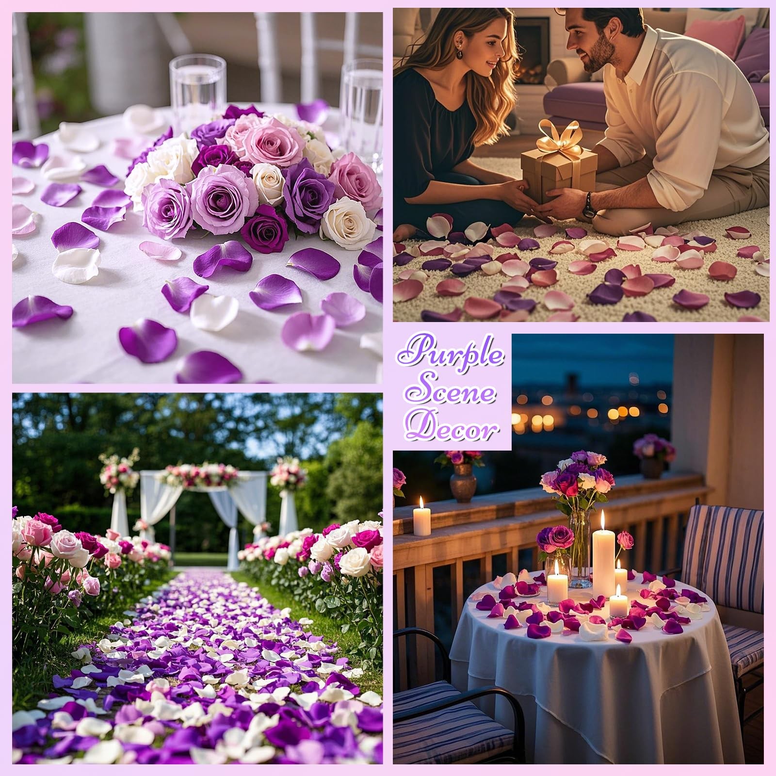 180 PCS Real Purple White Rose Petals for Wedding Flower Girl to Throw, 1.75o…