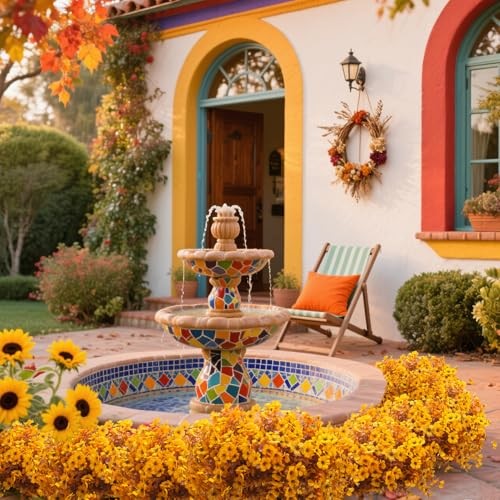 16 Bundles Artificial Fall Mums Outdoor UV Resistant, Fake Silk Fall Yellow