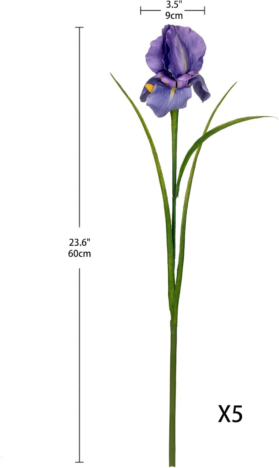 Iris Flowers Artificial 5 Pcs Real Touch Long Stems Iris Flowers 23.6″ Silk Iris
