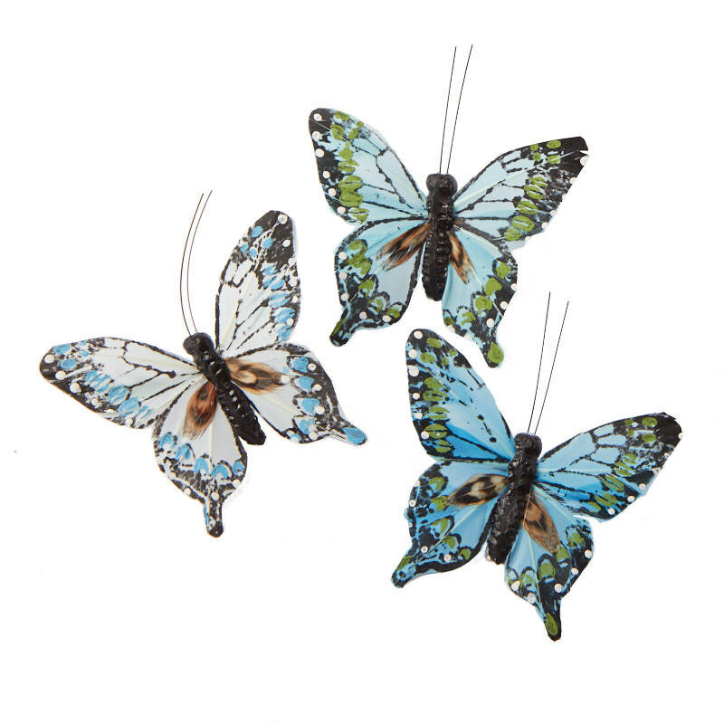 Lot of 24 Blue Feathered 4″ Artificial Butterflies with Alligator Clips