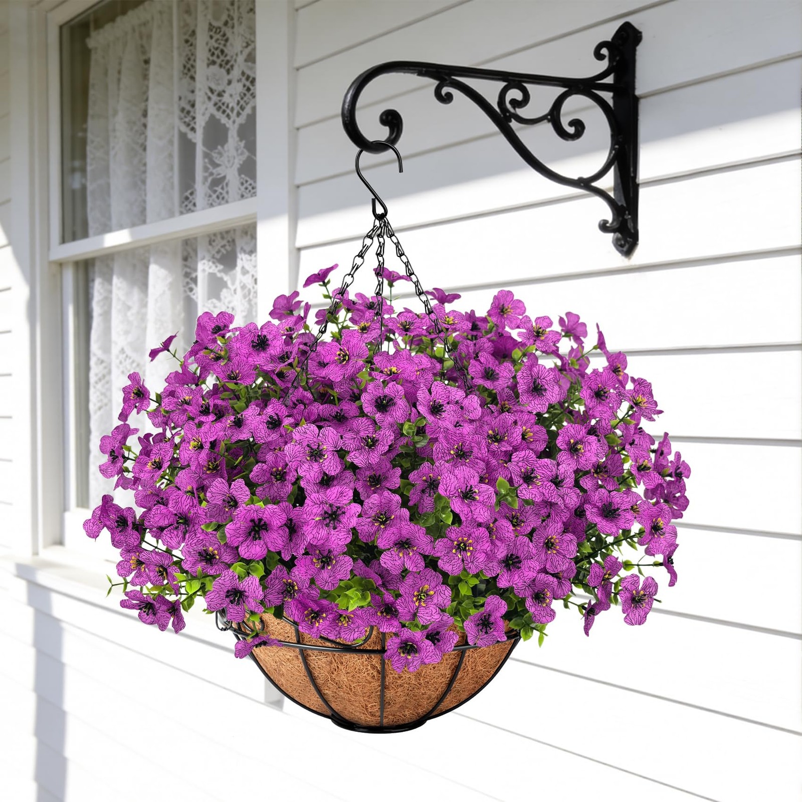 Artificial Hanging Flowers with Hanging Basket for Front Porch Patio Garden