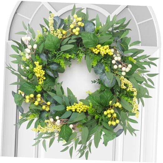 Artificial Green Eucalyptus Wreath for Front Door: 24 Inch 24 inch Beige-1
