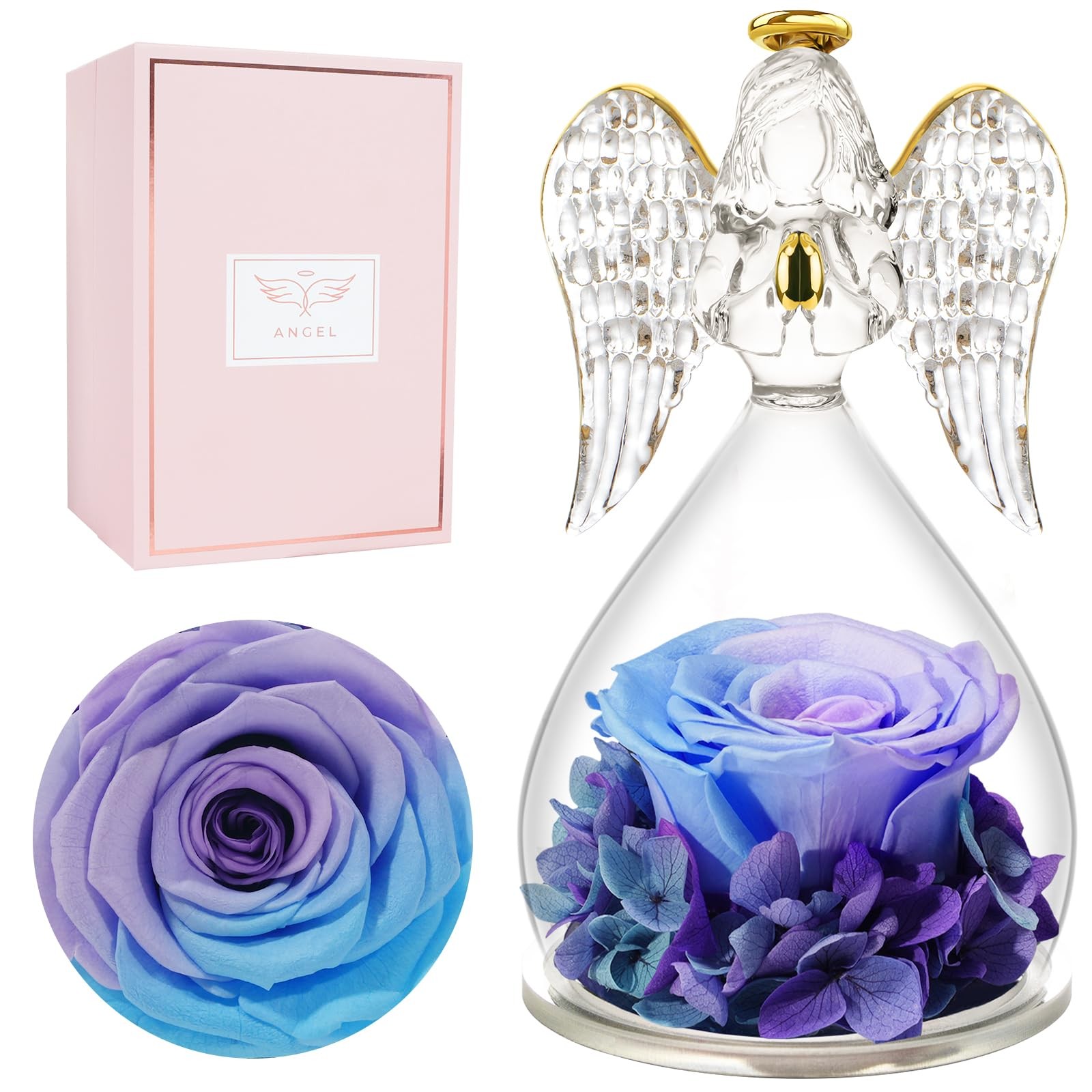 1 PCS Preserved Flowers Rose Gifts Angel Figurines Mom Birthday Anniversary