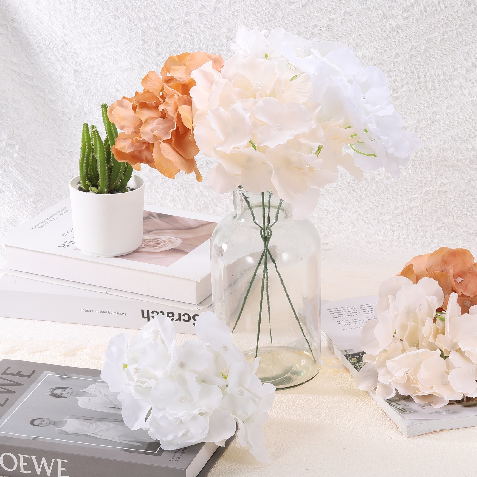 30Pcs Hydrangea Artificial Flowers Fake Hydrangea Flowers Light Pink