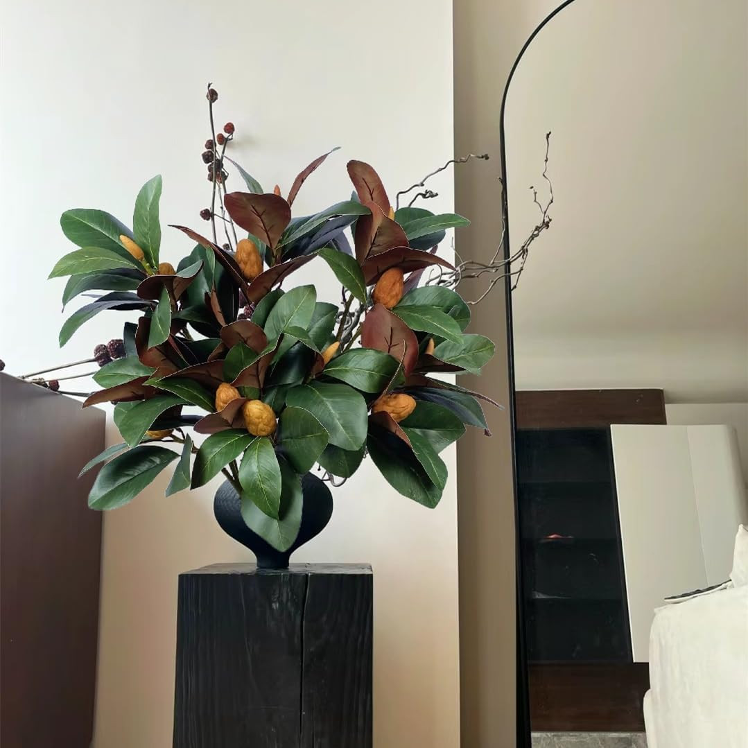 32″ Artificial Magnolia Branches – 8 Pcs Greenery for Home & Wedding Decor