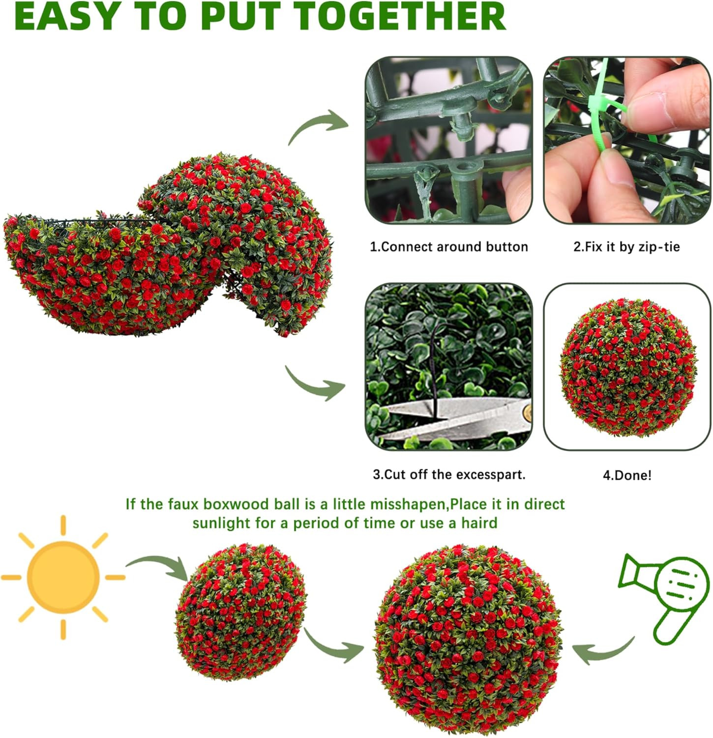 Red Topiary Balls 2-Pack, 22″ Outdoor Decor for Valentine’s Day & Weddings