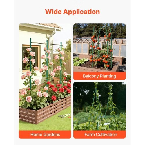 Garden Stakes, 10 Pack, 93.7 inch, Plastic Coated Metal Tomato Stakes, Garden St