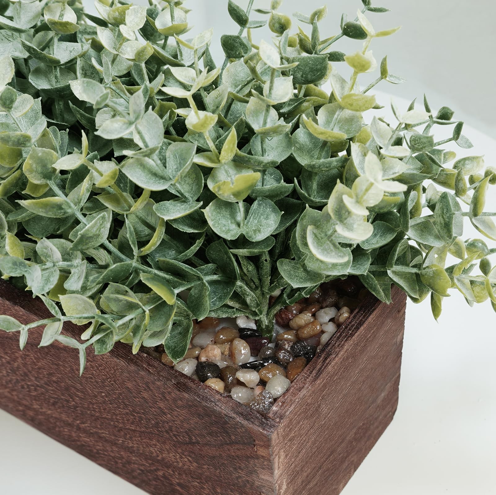 Winlyn 14″ Artificial Eucalyptus in Rectangular Wood Planter Box Faux Plants