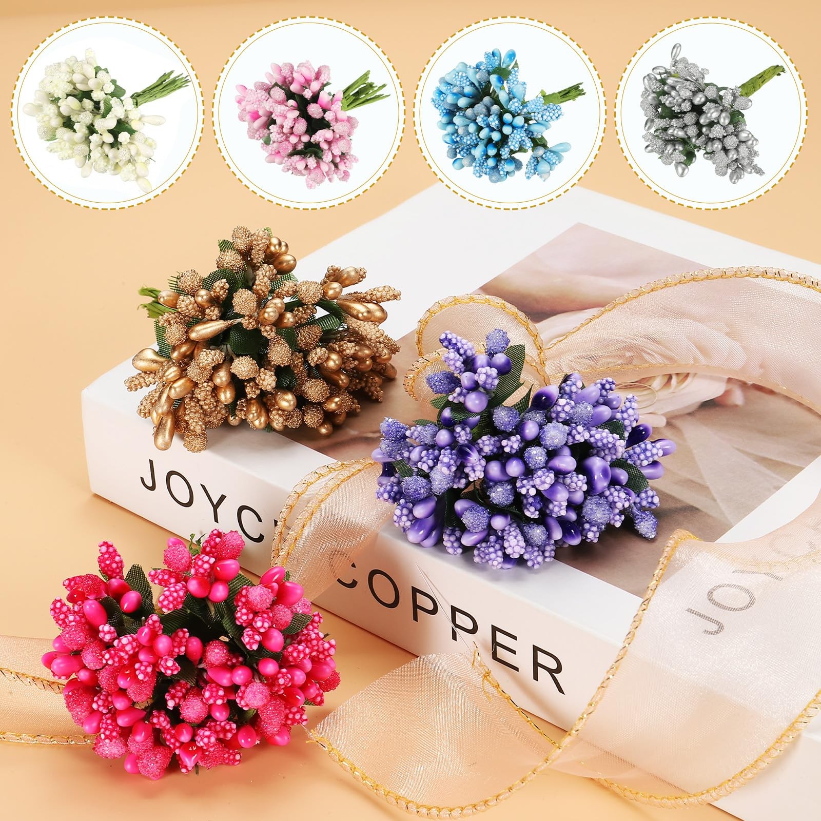Mini Artificial Pip Picks Bunch, 144Pcs Fruit Flower Stamens for Craft DIY Wr…