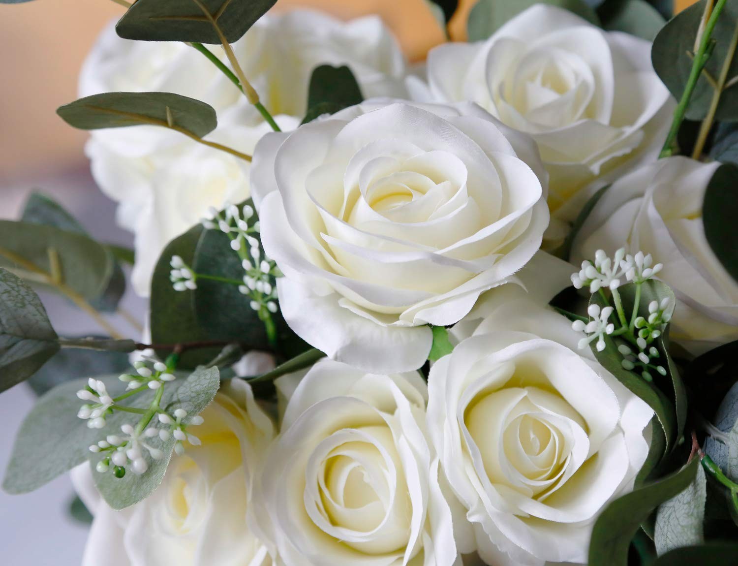 10pcs Fake Roses Artificial Silk Flowers Faux Rose(Ivory White)