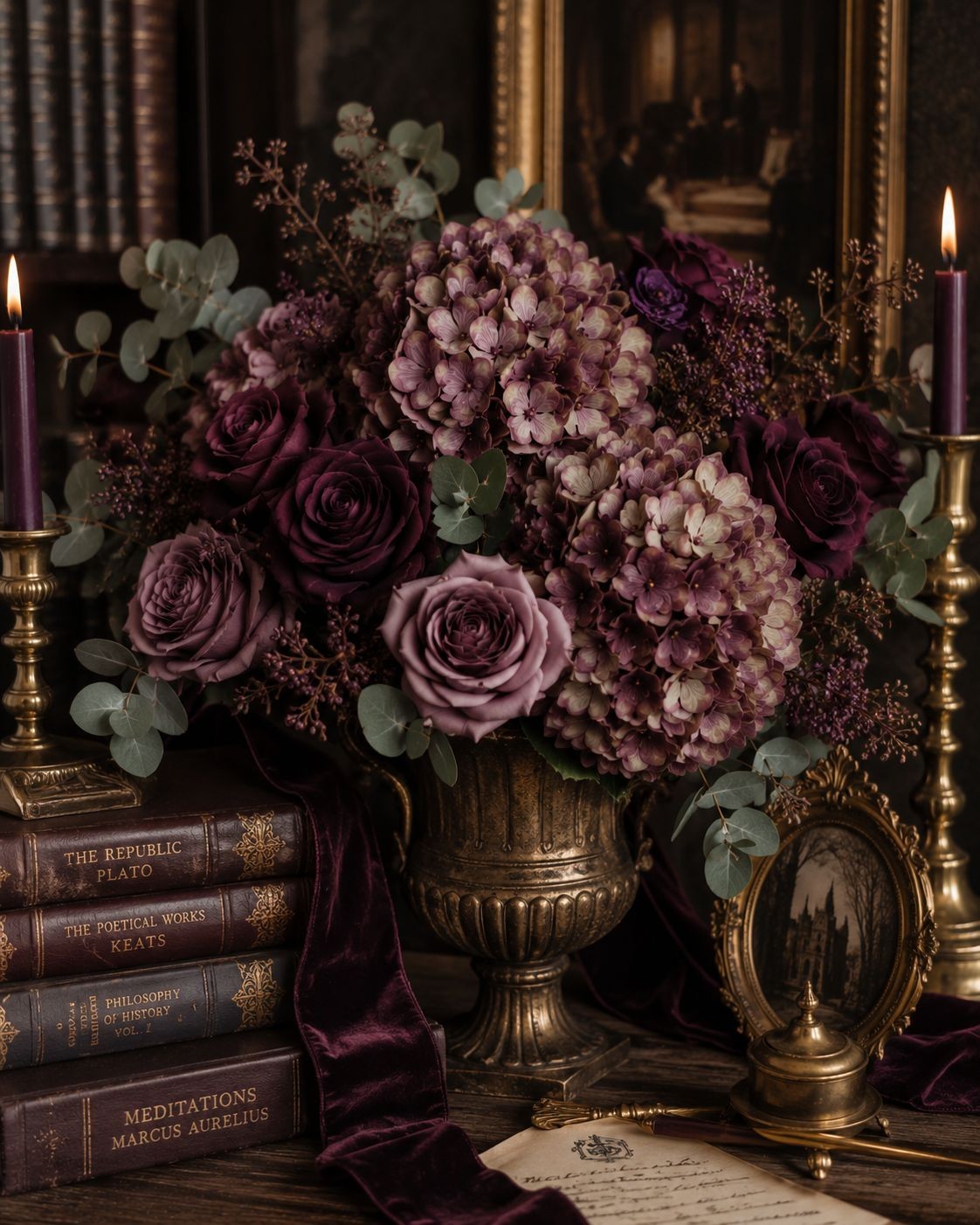 Dusty Mauve Hydrangea Stems Set of 3 Faux Hydrangea Flowers Artificial Hydrangea