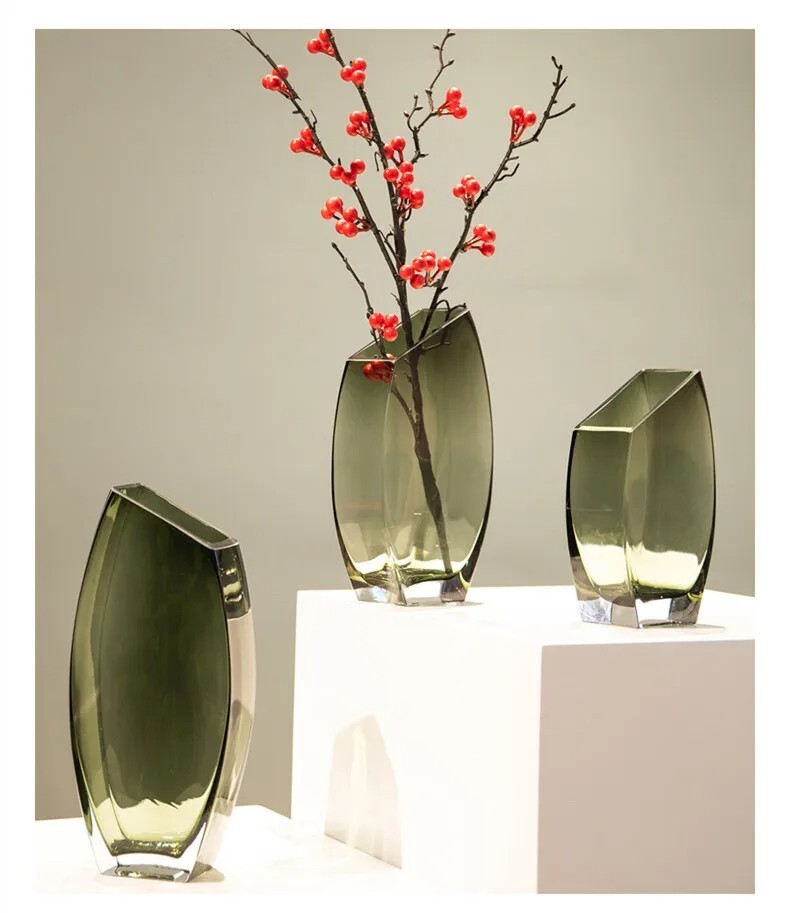 Square Transparent Glass Vase Nordic Luxury Ornaments Flower Arrangement