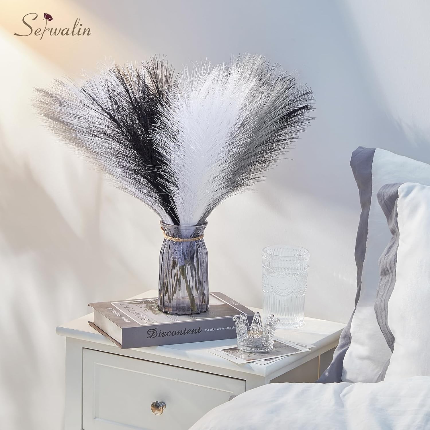 Pampas Grass Decor Black Pampas Decor, 17in 6pcs Faux Pampas Grass