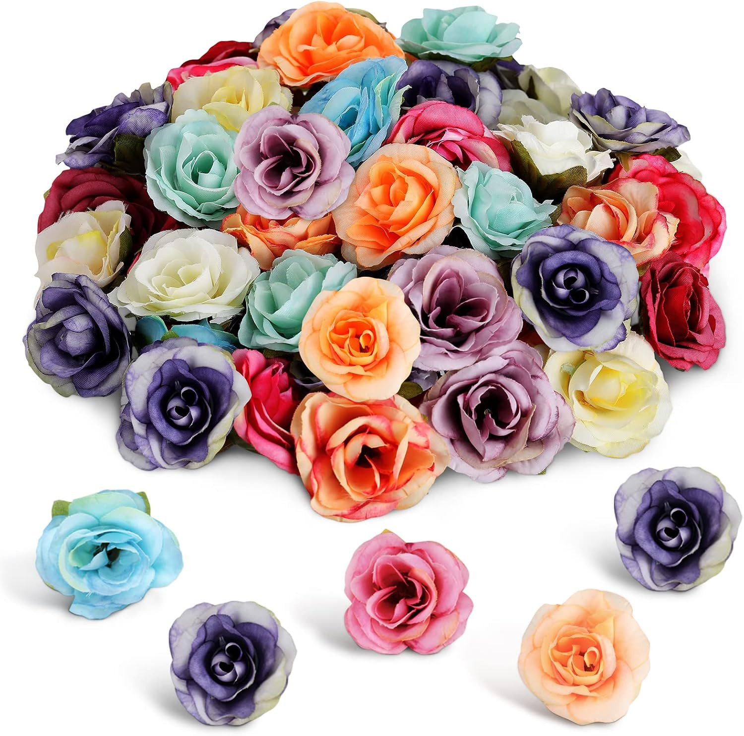 60 Pcs 1.6 Inch Artificial Flower Heads Bulk, Multicolor Silk Rose Fake Flowe…