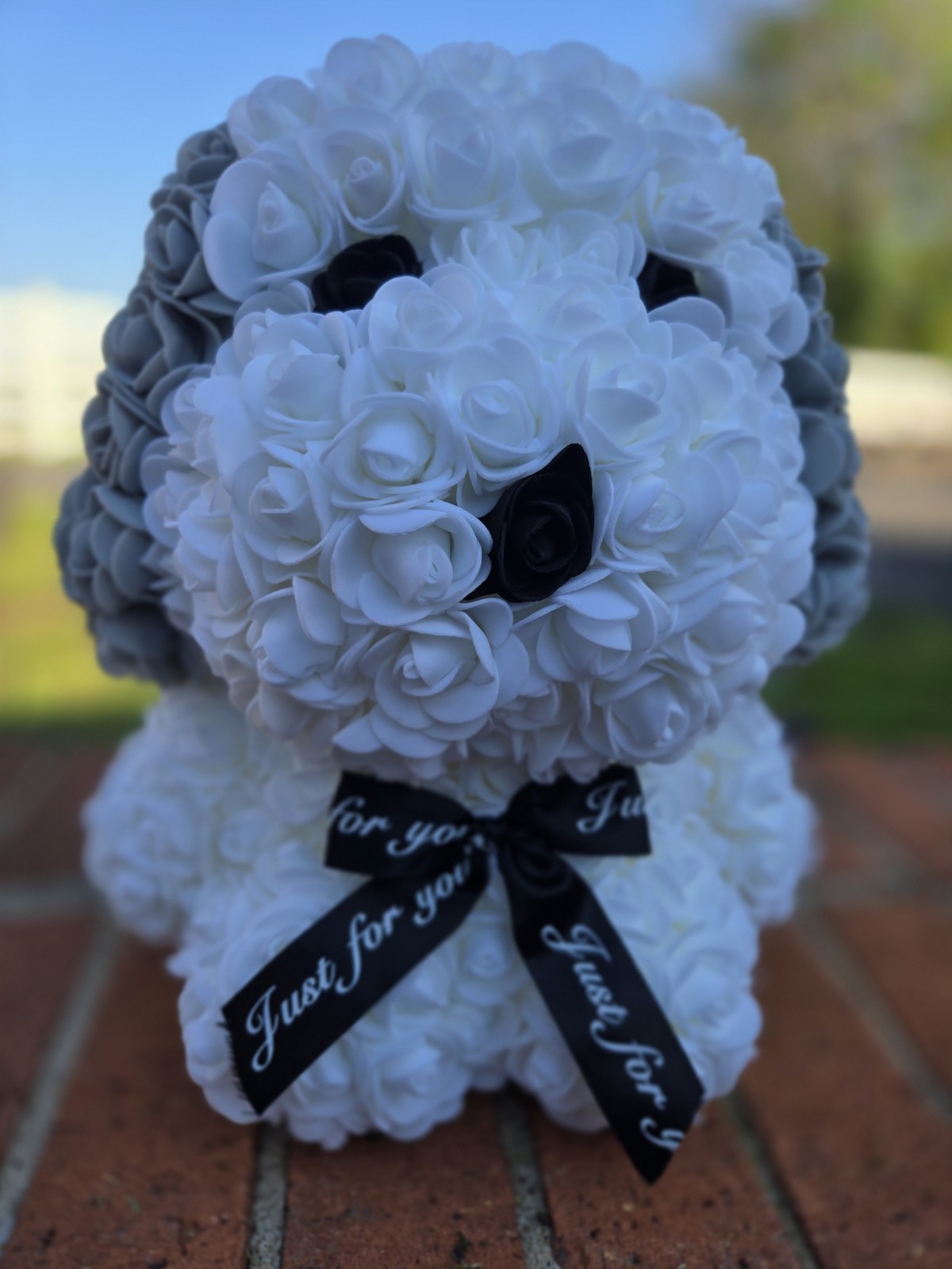 Artificial Flower Rose Dog for Mother’s Day Birthday/Valentine’s Day Grey/White