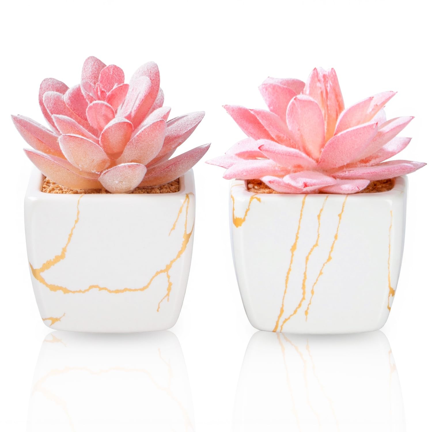 2 PCS Artificial Succulent in White Ceramic Pot Small Fake Succulents Plant