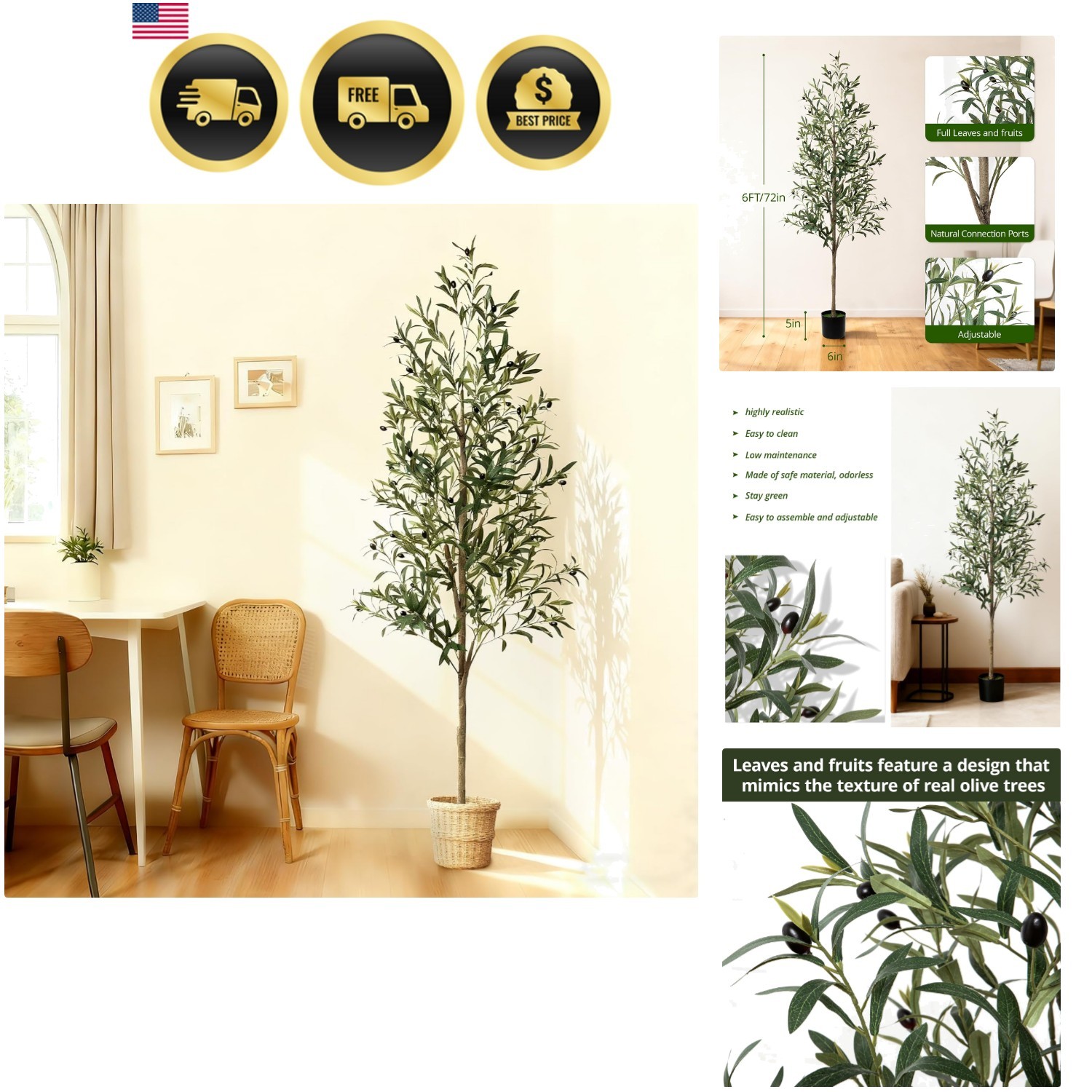 6ft Faux Olive Tree, Artificial Olive Tree Indoor, High Imitation Silk Plant …