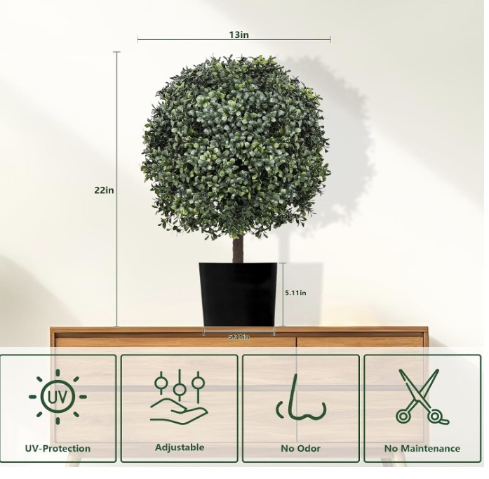 Topiary Trees Artificial Indoor or Outdoor Set of 2 Faux Shrub Plants 23″ T,13″D
