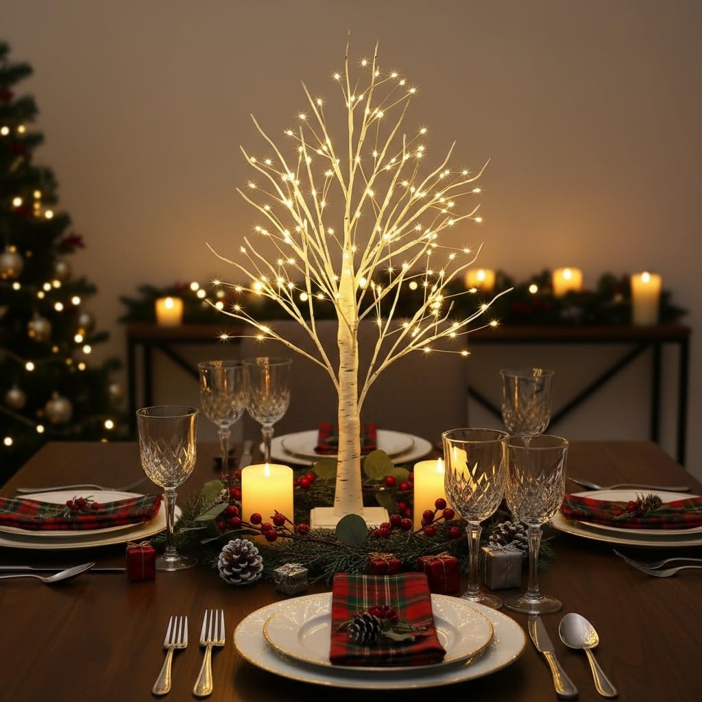 2ft Lighted Birch Tree with 144 Warm White LEDs – Small White Christmas Tree …
