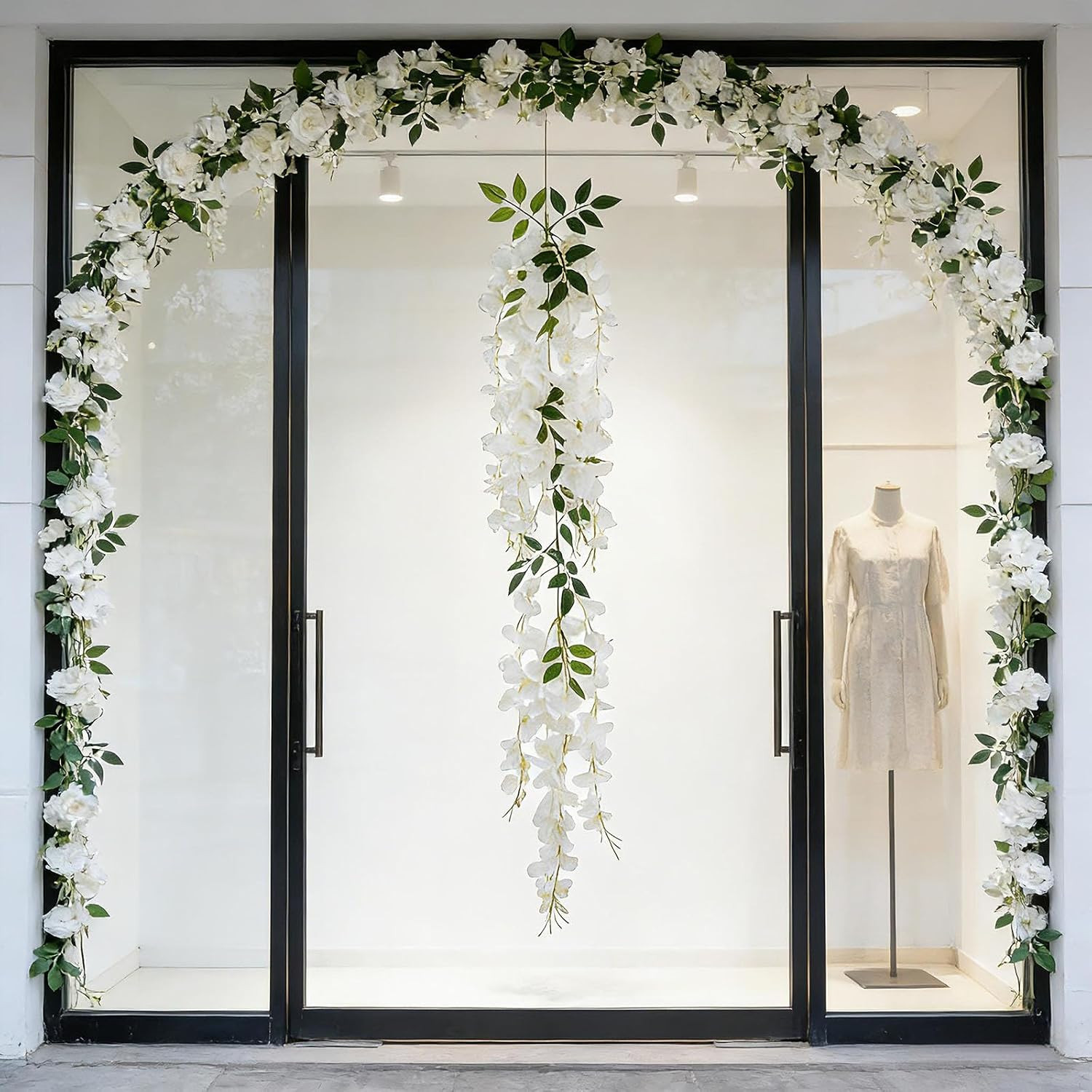 White Artificial Wisteria Garland – 1 Pcs 6Ft UV Resistant Silk Hanging Flower V