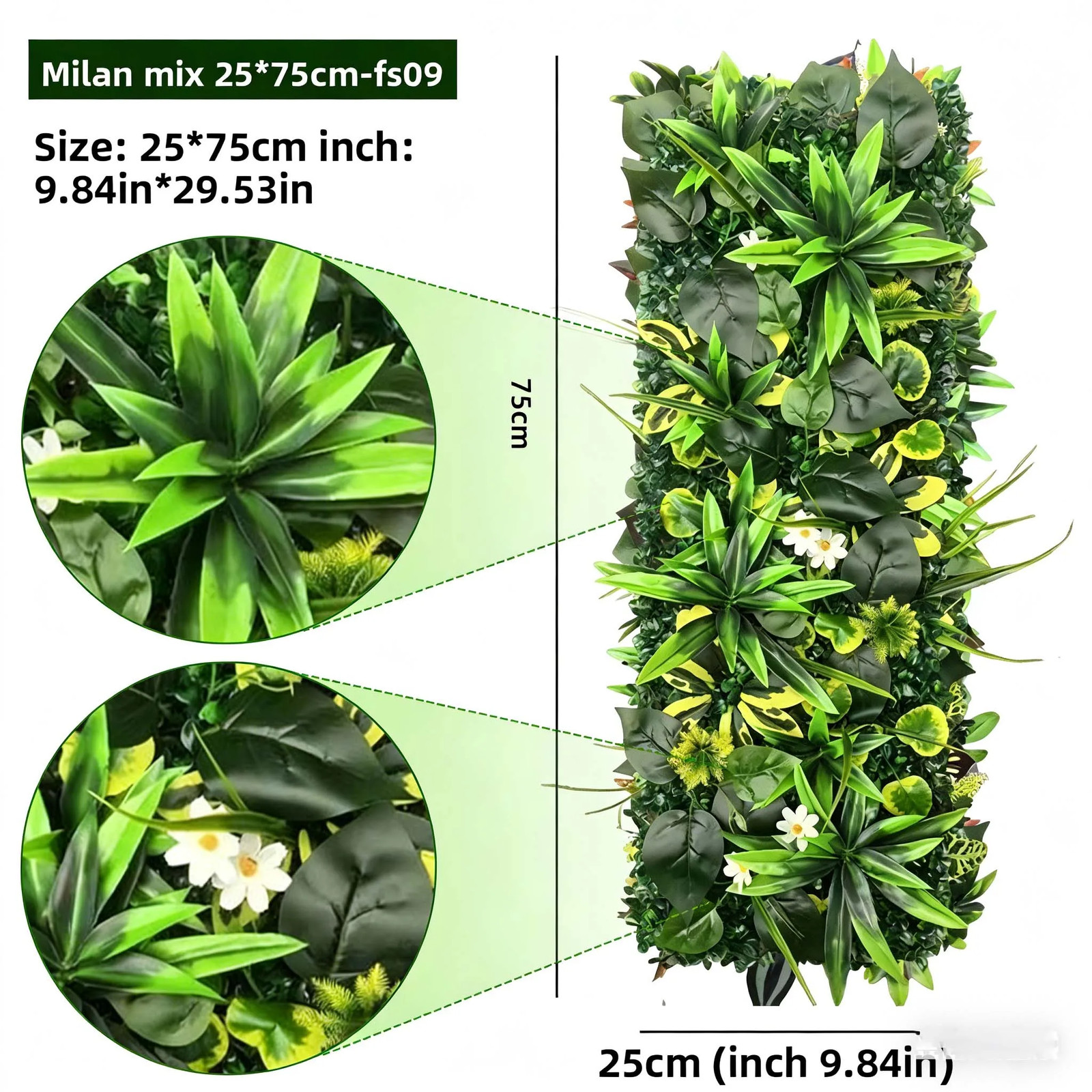 75x25cm Green Plant Wall Panels Artificial Plant Grass Wall Backdrop,Outdoor Hed
