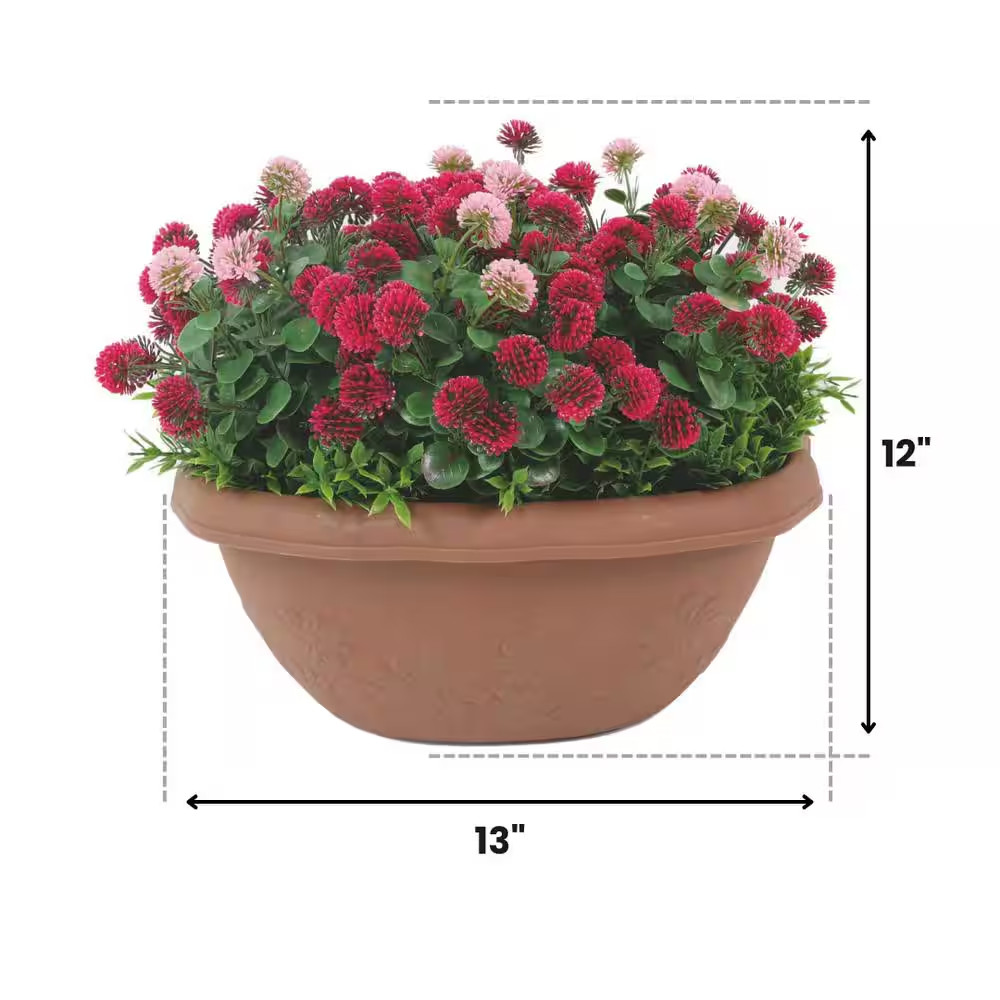 12 In. Pink and Red Indoor/Outdoor Artificial Chrysanthemum 8 In. Hanging Brown