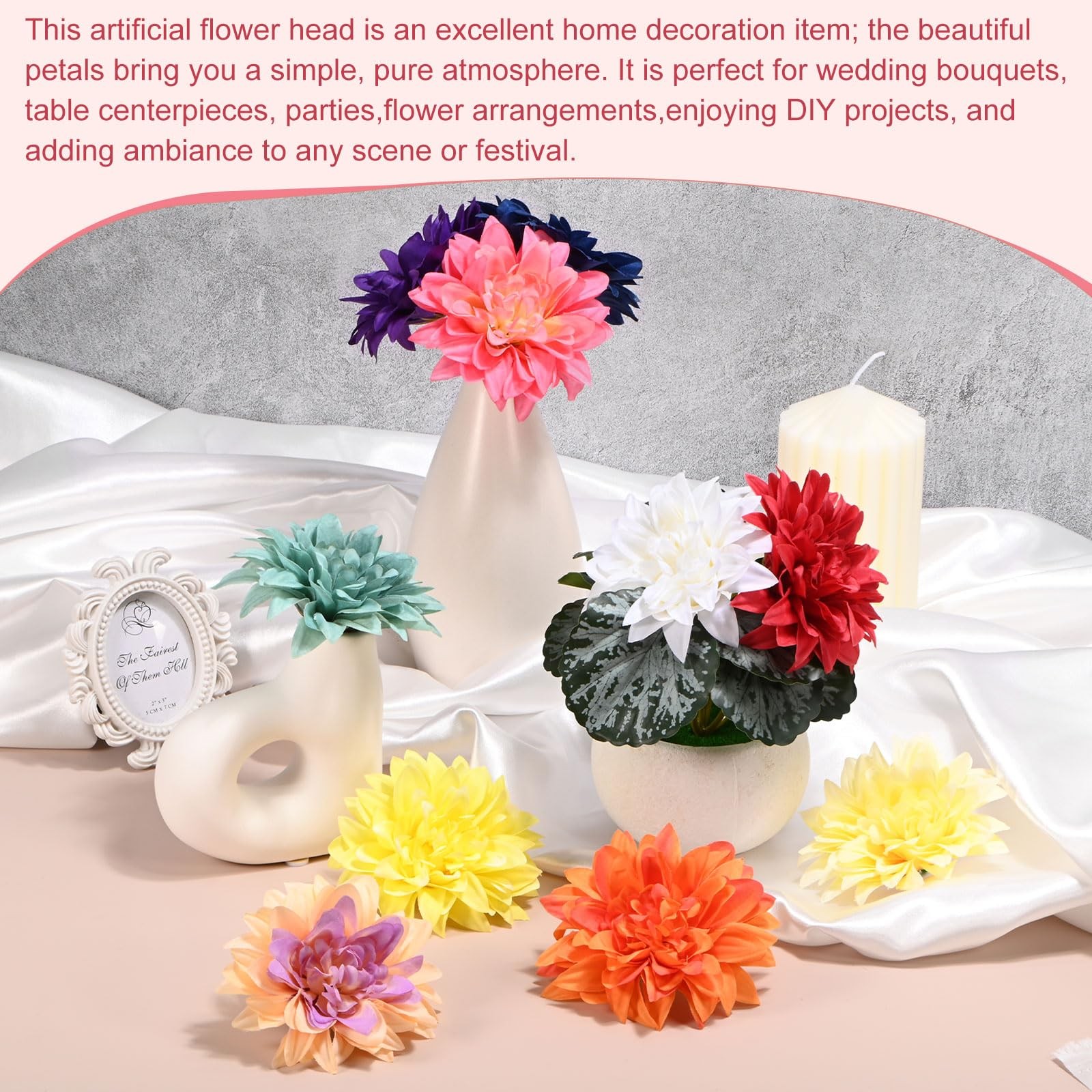 15 PCS Artificial Flowers Bulk 3.54 Inch/90mm Fake Chrysanthemum Silk White