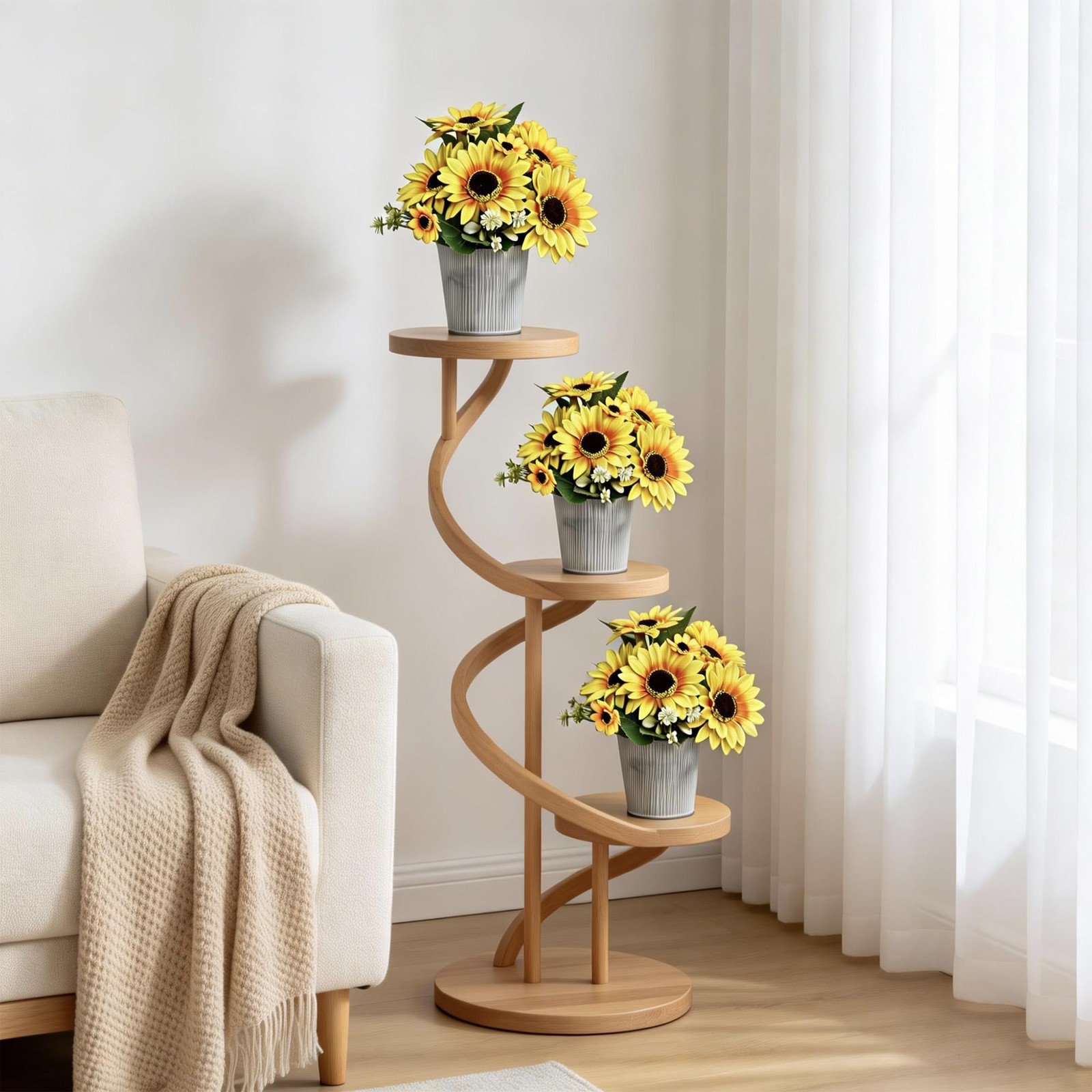 3-Pack Artificial Sunflower Arrangement in Galvanized Metal Pot, Faux Sunflow…