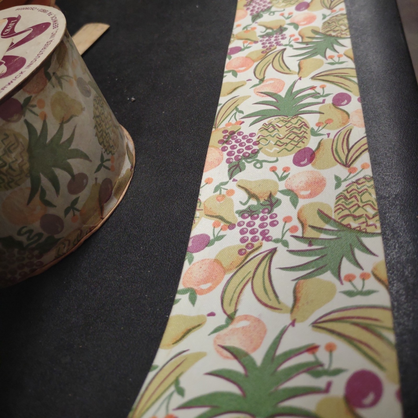 1970s Vintage Berwick Ribbon, 50 Yards, Pineapple🍍 Fruit, Double-Sided Print