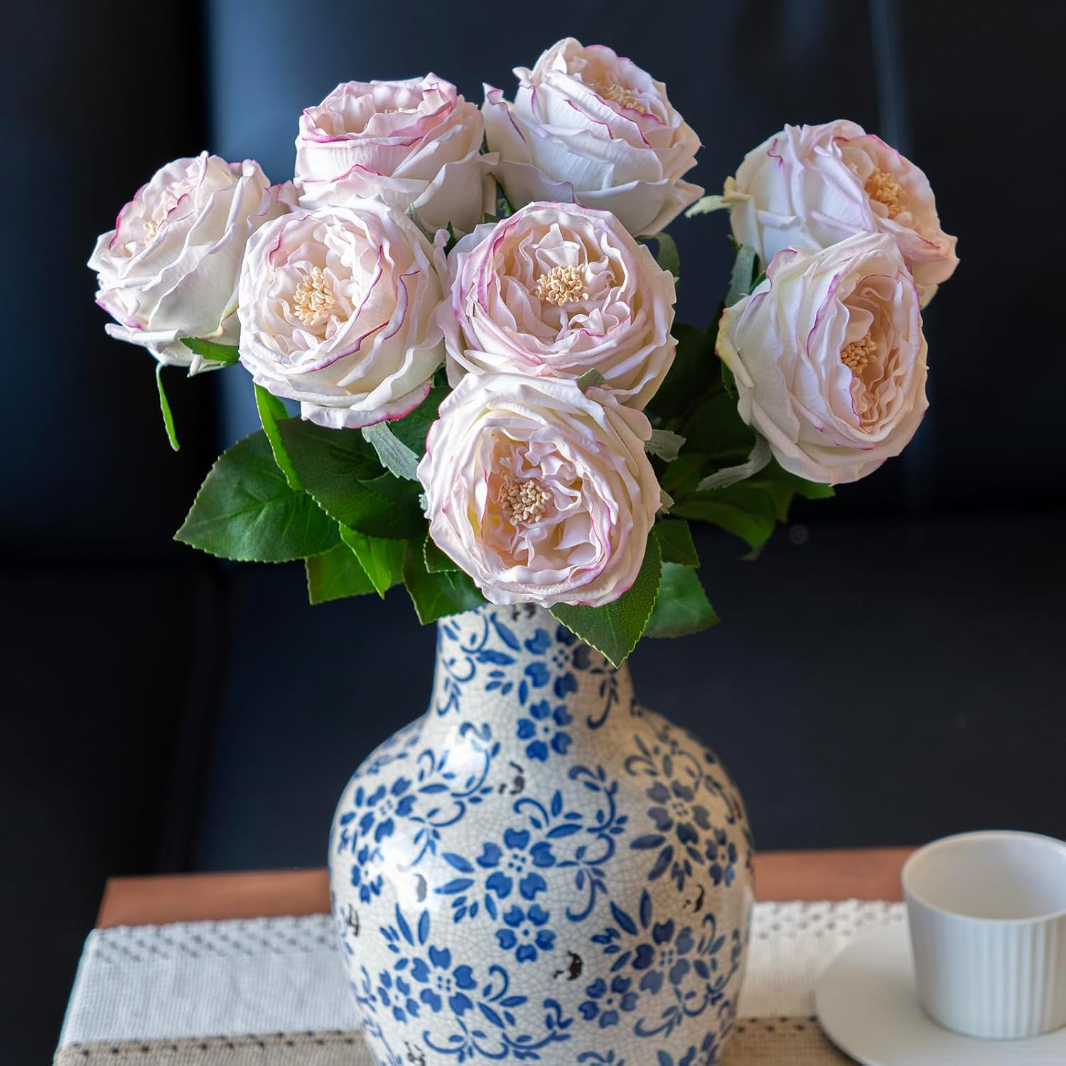 White Fake Flowers for Decoration 4pcs Real Touch Austin Rose Peony Latex