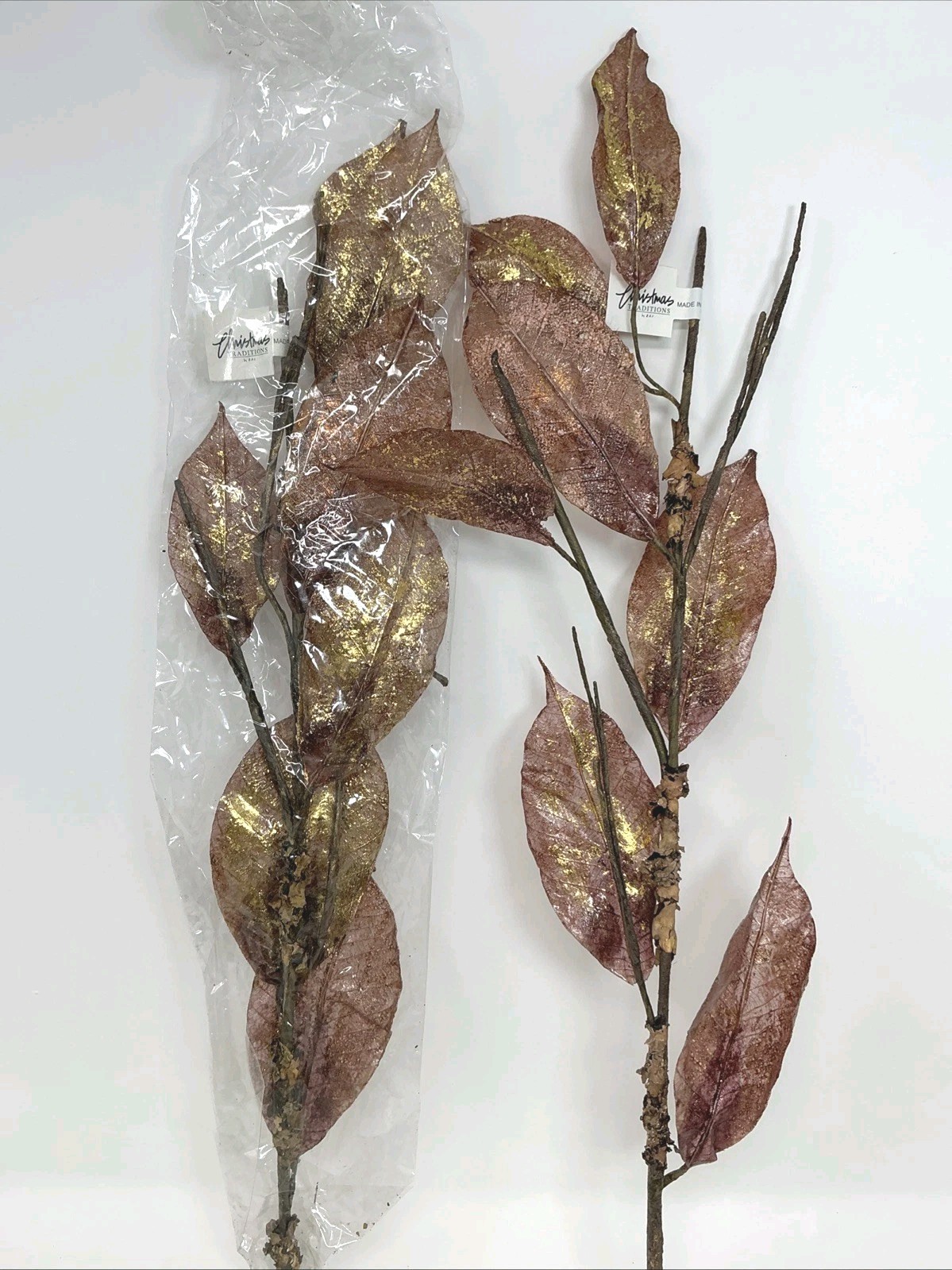 Magnolia Leaf Spray 26” Long Purple w Gold 2 Picks Christmas Decor Artificial