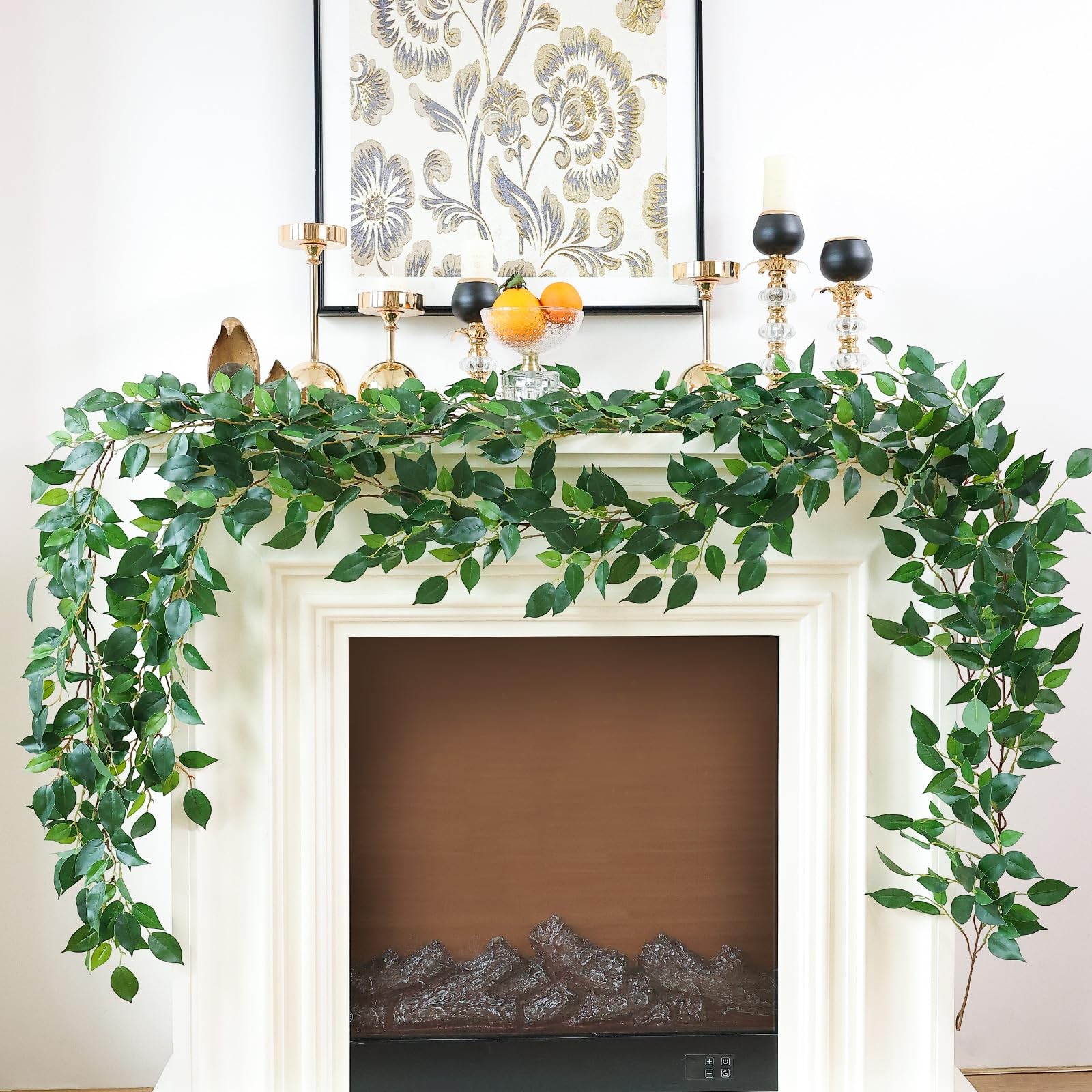 mizii 5 Packs 390″ Artificial Vines Ficus Garland Fake Vine Silk Green Leaves…