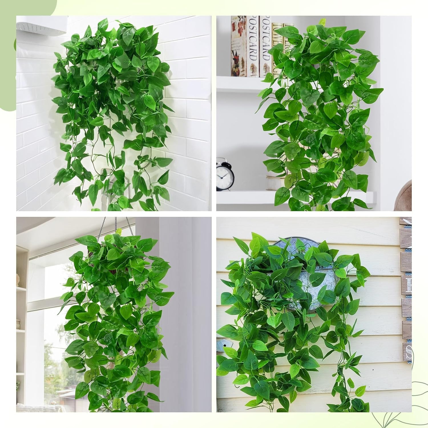 Lush 8Pcs Fake Hanging Plants – Faux Pothos Vines for Indoor & Outdoor Decor